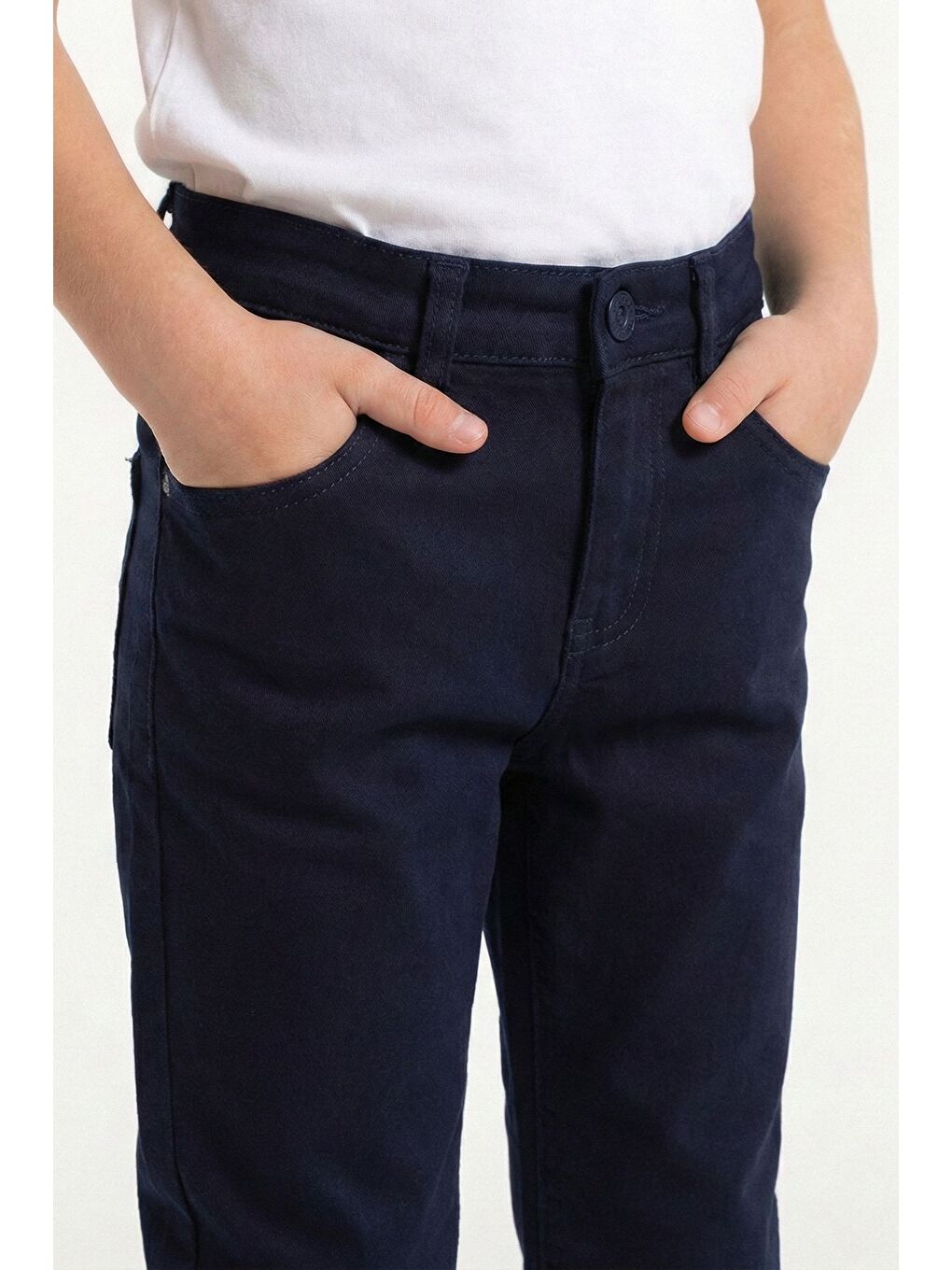 Lacivert Gabardin Fermuarlı Cepli Erkek Çocuk Pantolon M00790-2