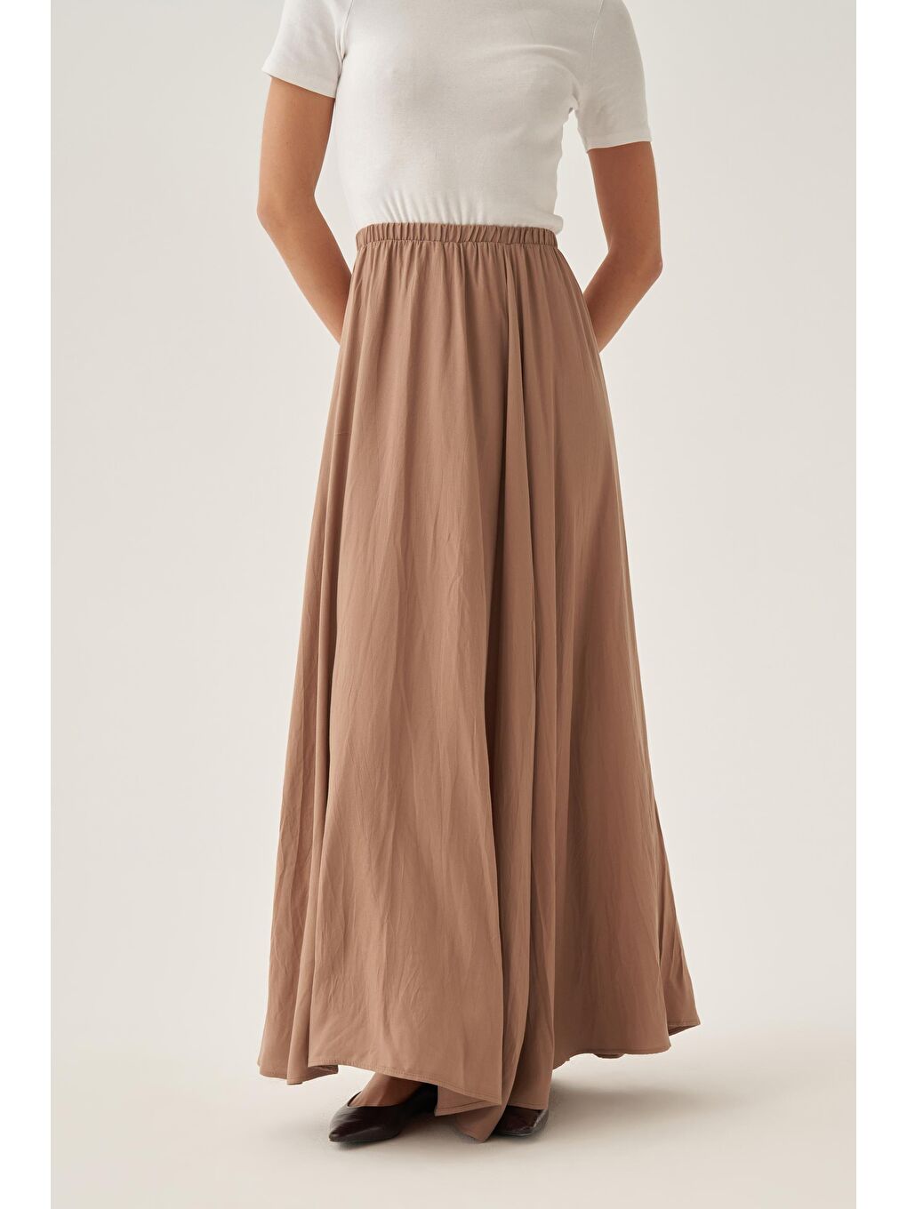 Bej Vizon-Kraşlı Lastikli Basic Etek-3