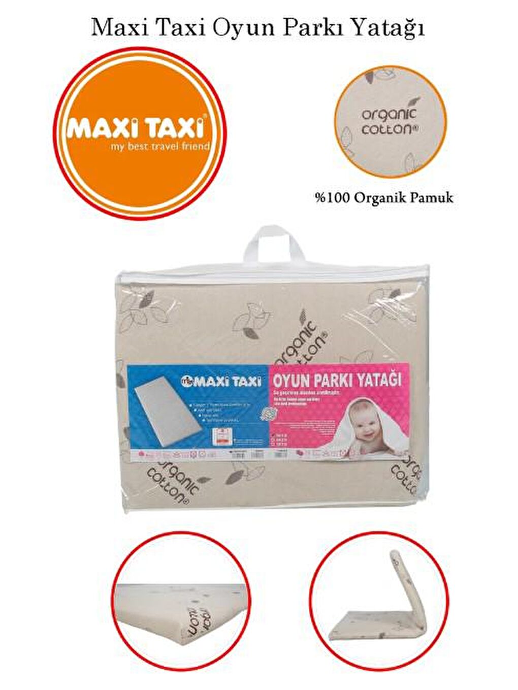 Maxi Taxi Renksiz Organik Pamuk Oyun Parkı Yatağı 70x110