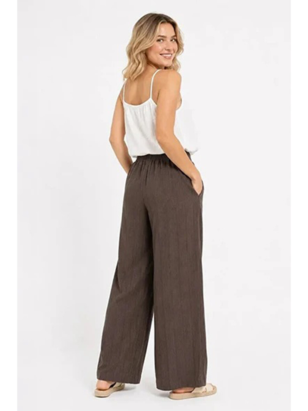 Kahverengi Onlmıka Loose Fit Yüksek Bel Pantolon 15375289-1