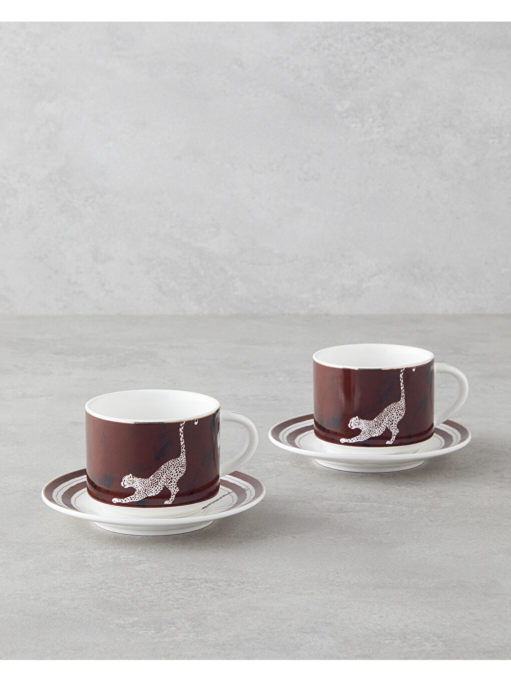 Feline New Bone China 4 Parça 2 Kişilik Çay Fincanı Takımı 230 ml Kahverengi