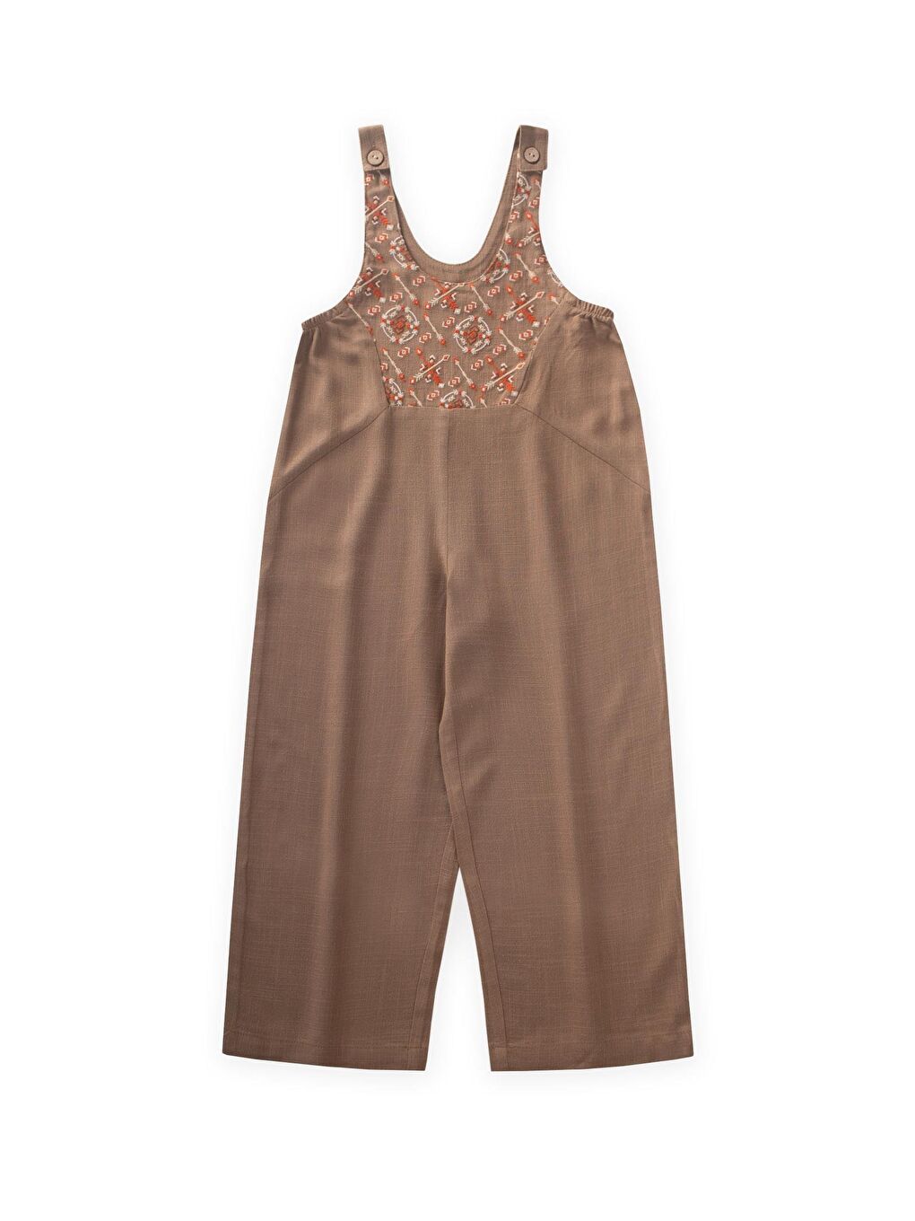 Bej Kız Çocuk Nakışlı Keten Salopet