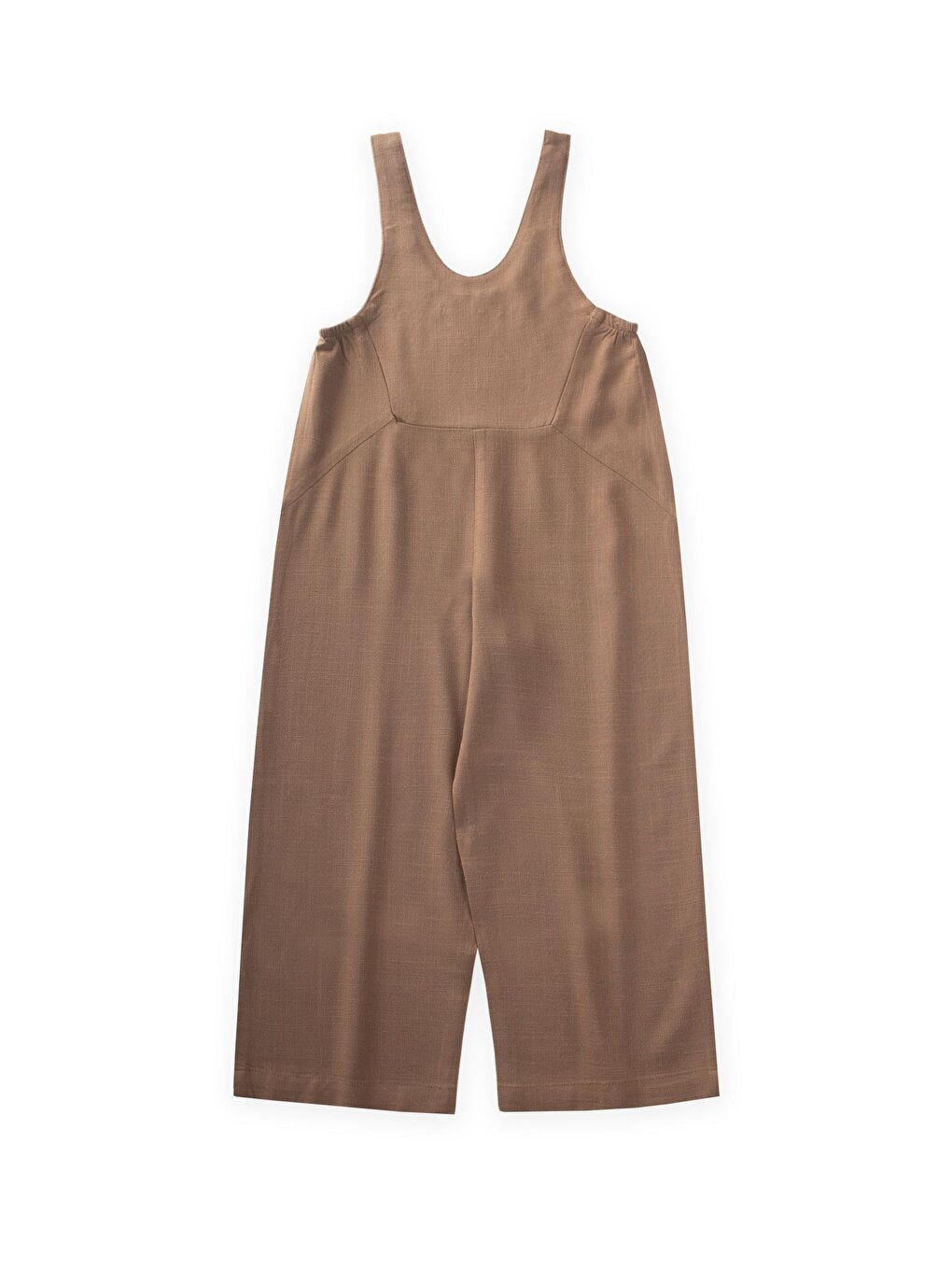 Bej Kız Çocuk Nakışlı Keten Salopet-1