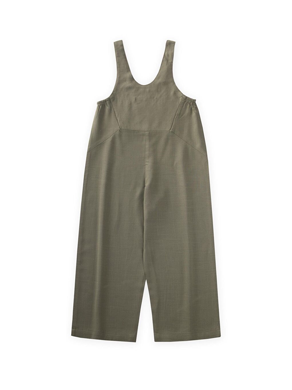 Haki Kız Çocuk Nakışlı Keten Salopet-1