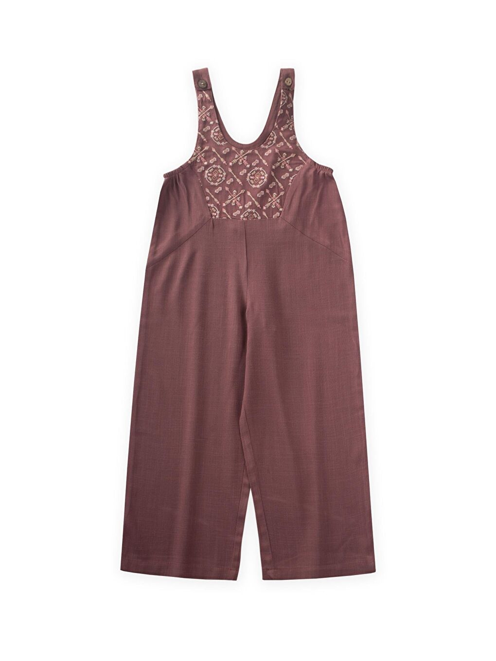 Mürdüm Kız Çocuk Nakışlı Keten Salopet