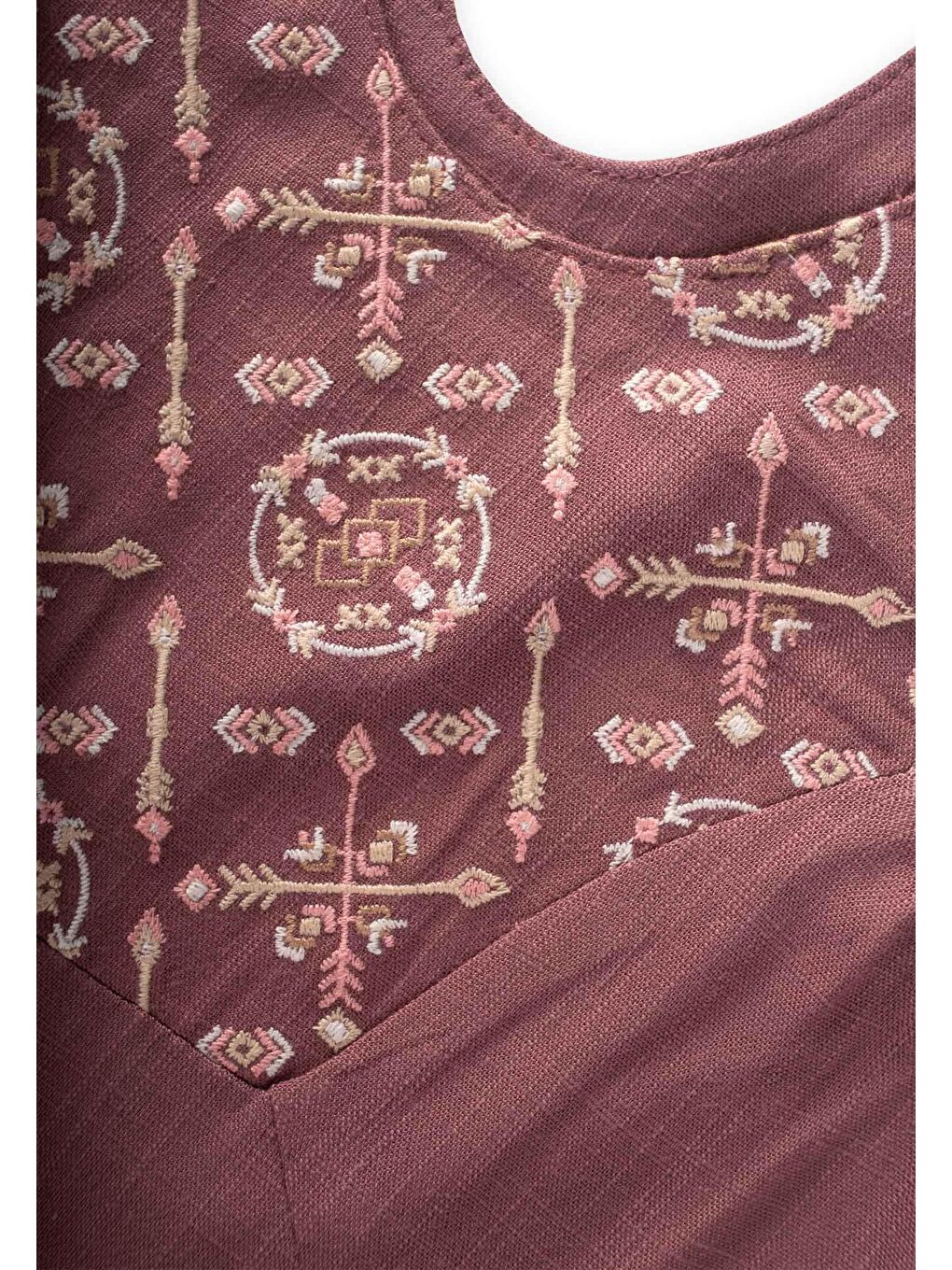 Mürdüm Kız Çocuk Nakışlı Keten Salopet-2