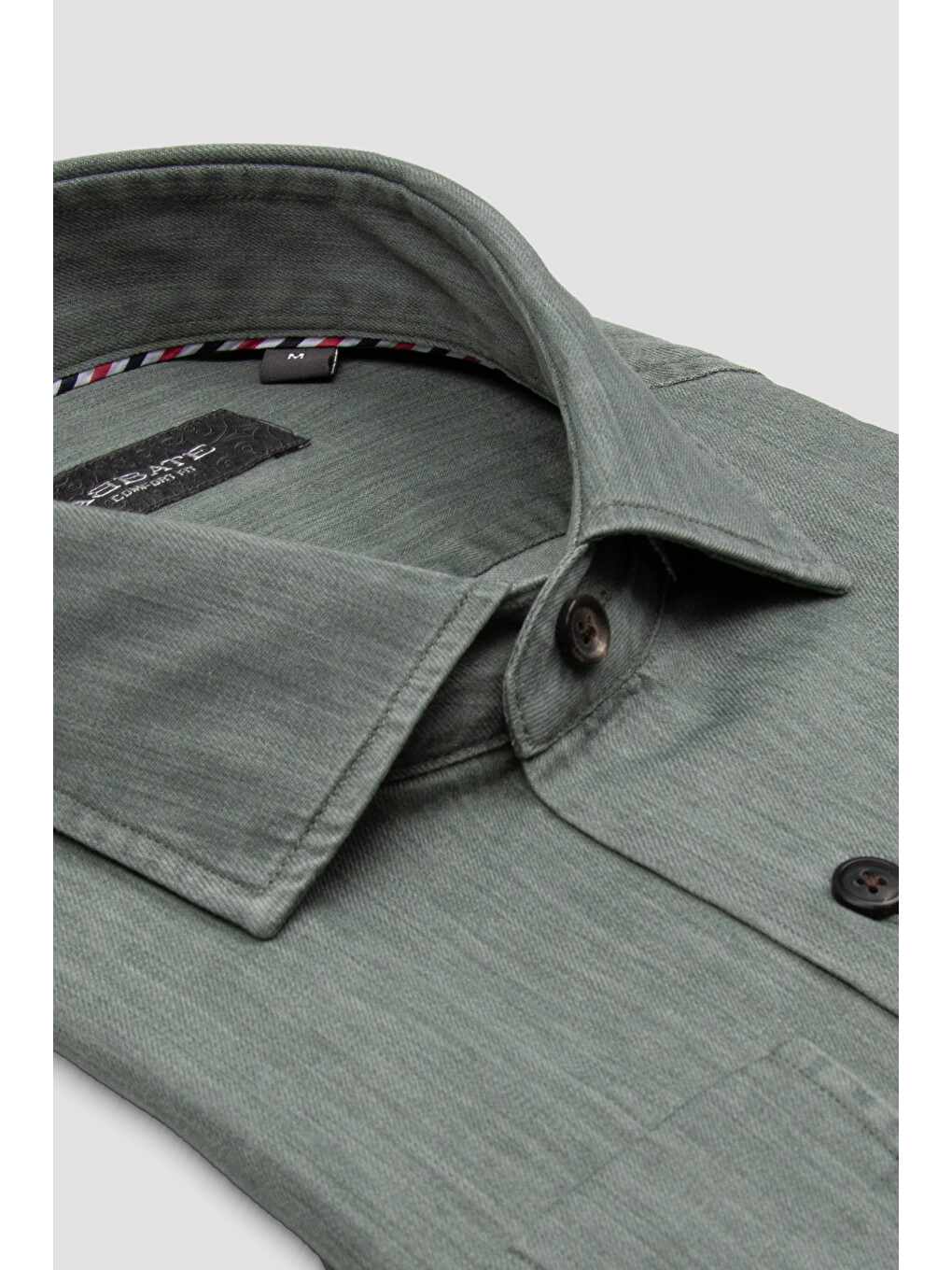 Santo Twill Pamuklu Comfort Fit Yeşil Düğmeli Yaka Erkek Düz Gömlek-1