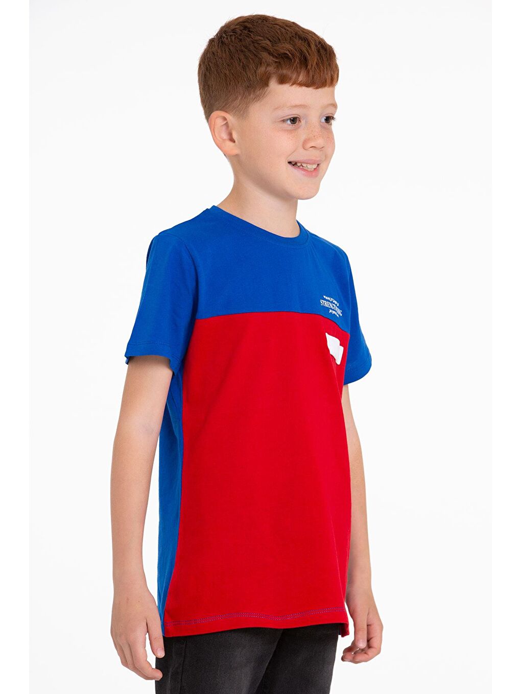 Kısa Kol Baskılı Saks Kırmızı Renk Erkek Çocuk Tshirt