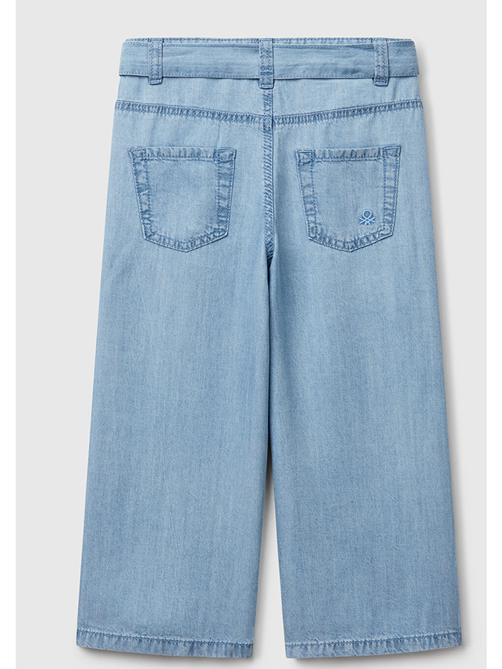 Karışık Kız Çocuk %100 Liyosel Taş Yıkama Kuşaklı Wide Leg Denim Pantolon-1