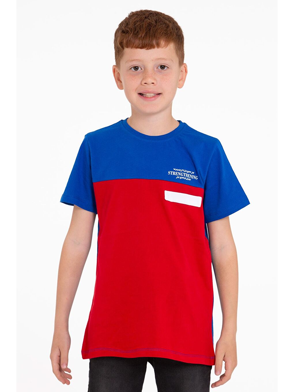 Kısa Kol Baskılı Saks Kırmızı Renk Erkek Çocuk Tshirt-1