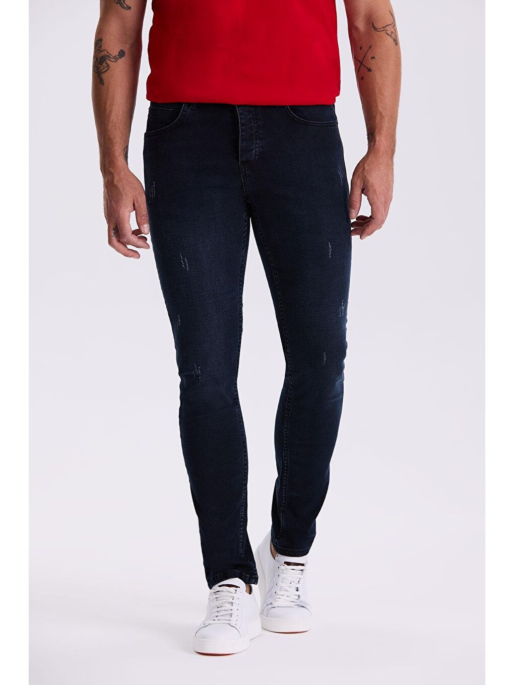 Lacivert Slim Fit Yıkamalı Pamuklu Dar Kalıp Jean Pantolon-1