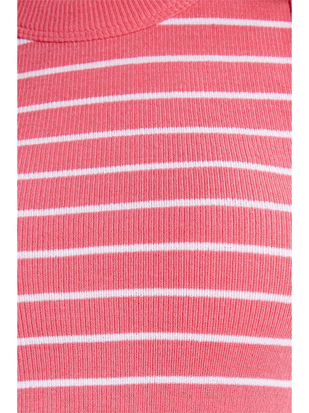 Kadın Slim Fit Dar Kesim Pamuklu Askılı Bisiklet Yaka Çizgili Pembe Crop Atlet-5