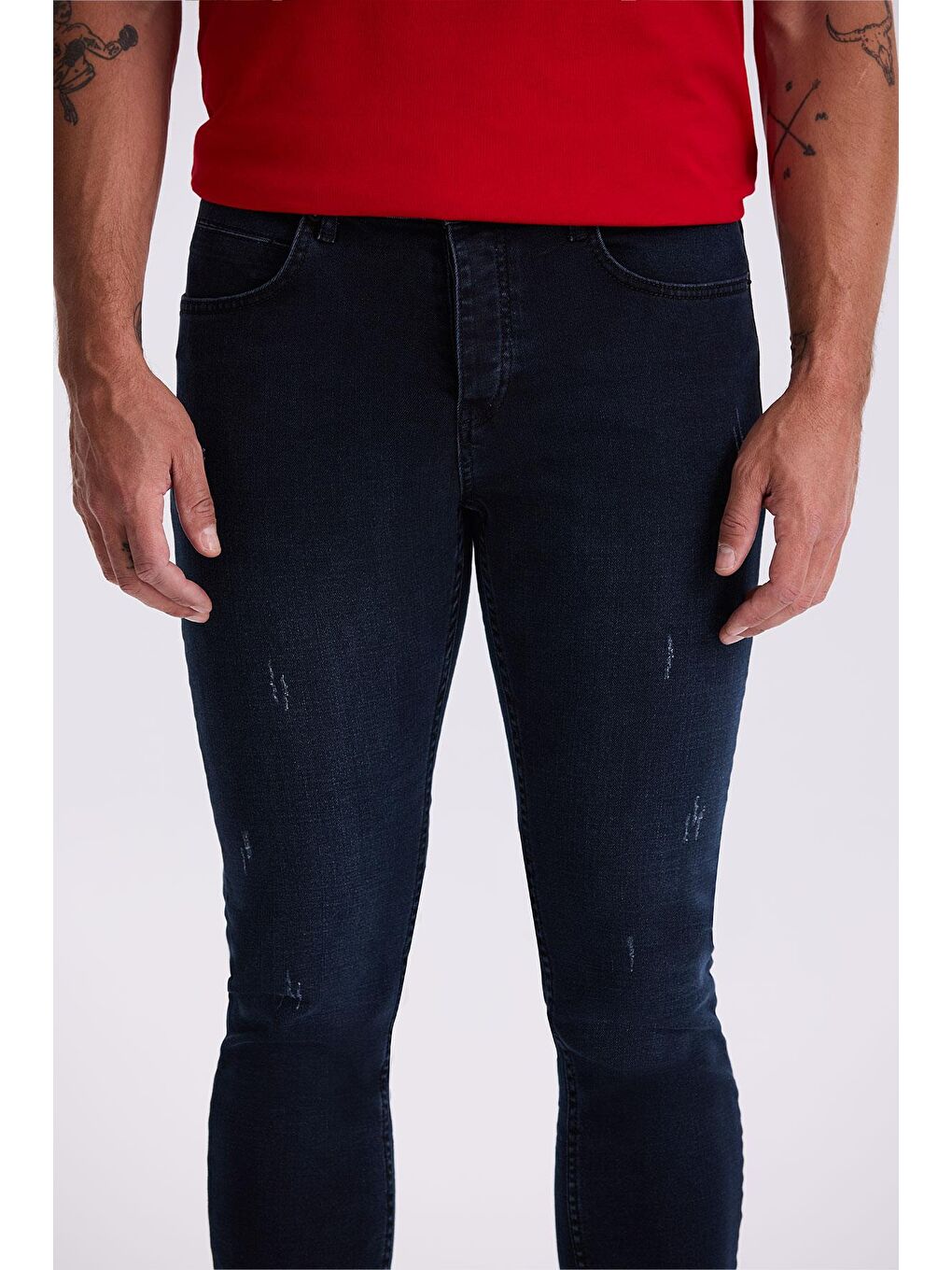 Lacivert Slim Fit Yıkamalı Pamuklu Dar Kalıp Jean Pantolon-2
