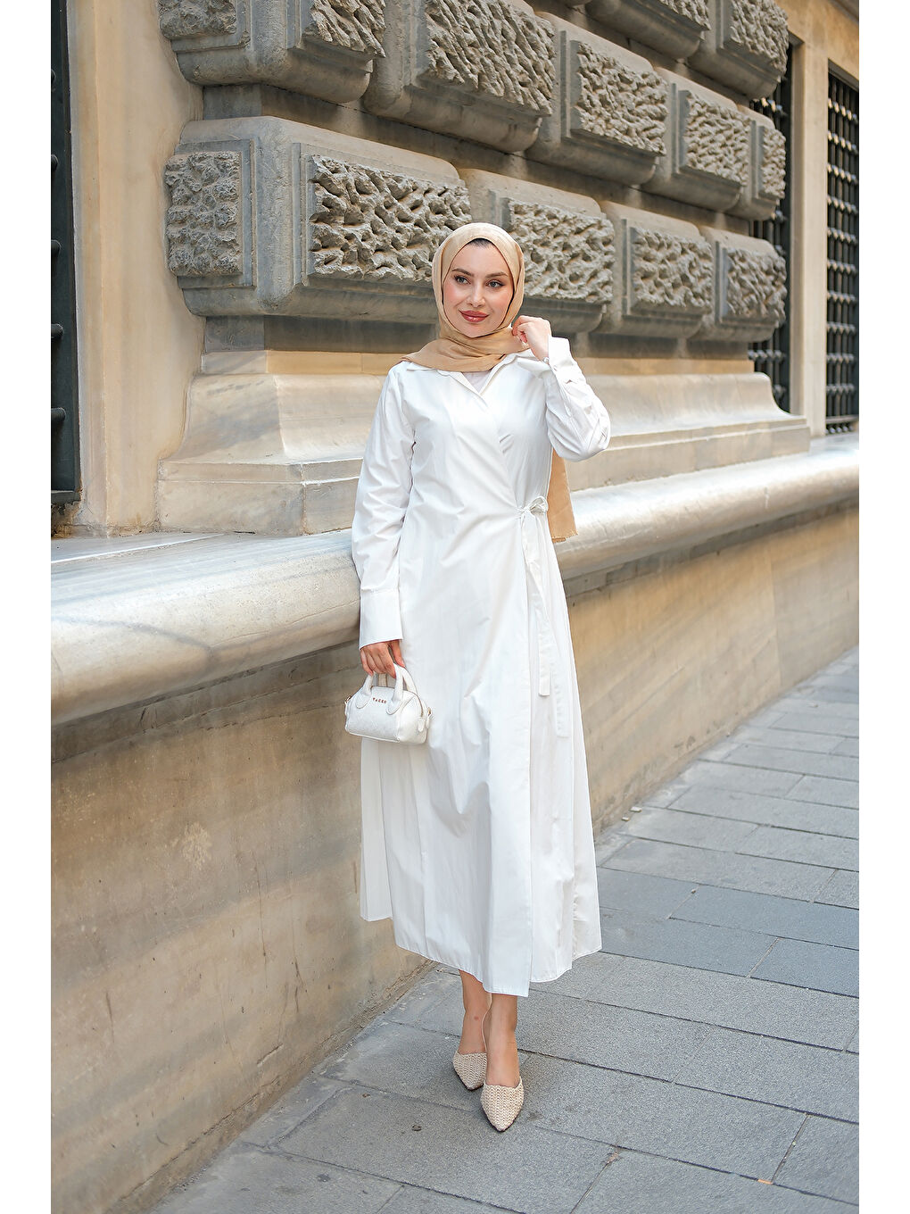 Kadın Poplin Yan Bağlamalı Elbise Beyaz