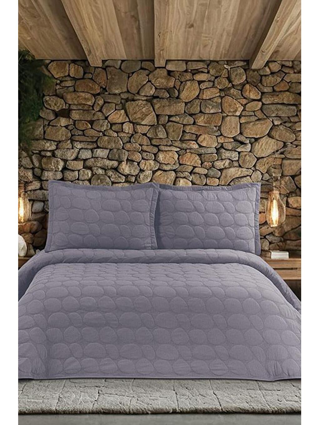 Nancy Çift Kişilik Yatak Örtüsü 230x250 cm Gri