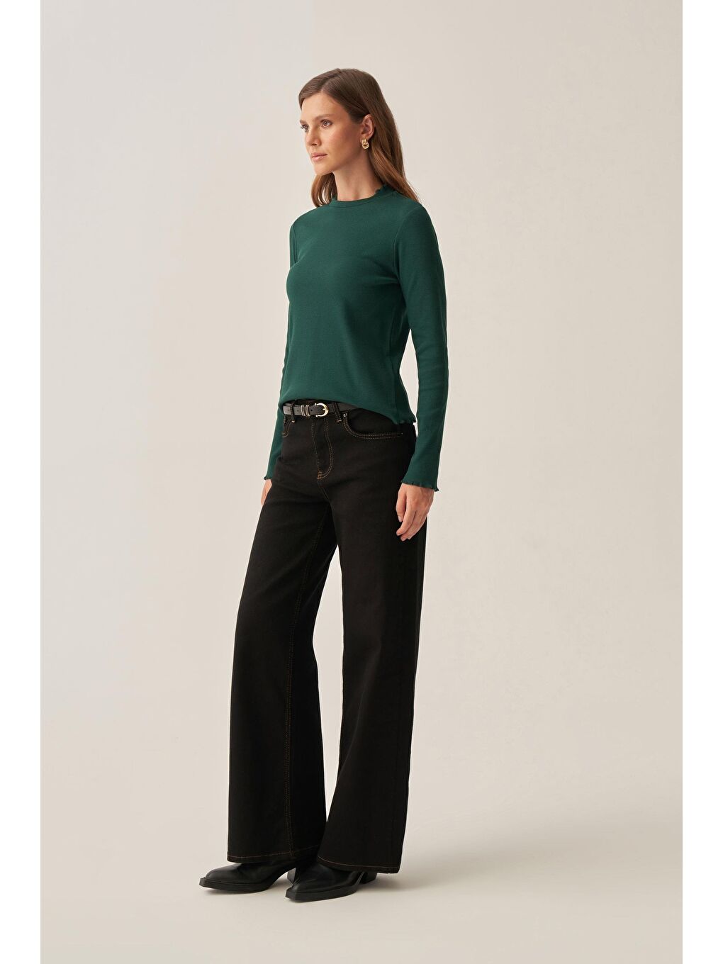 Yeşil Zümrüt-Dik Yaka Uzun Kollu Body-2