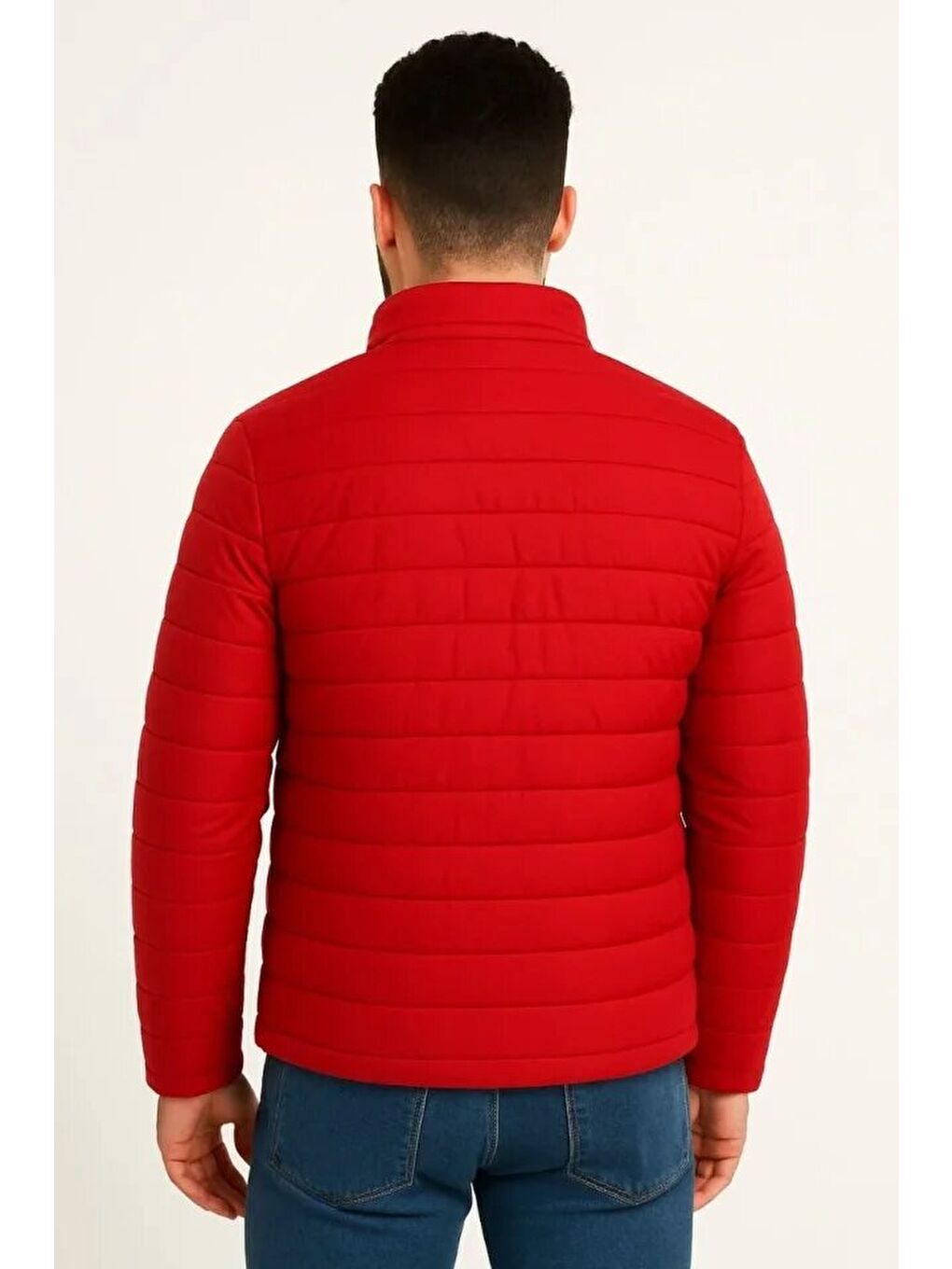 Kırmızı Erkek Mikro Su İtici Kapitone Baskılı Astarlı Fermuarlı Bomber Mont-1