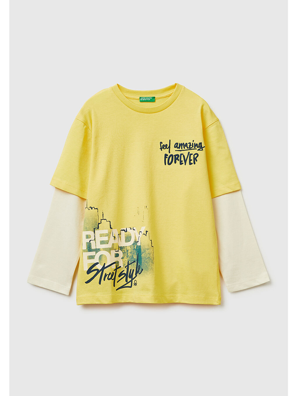 Karışık Erkek Çocuk Çift Kollu Baskılı Bisiklet Yaka T-Shirt