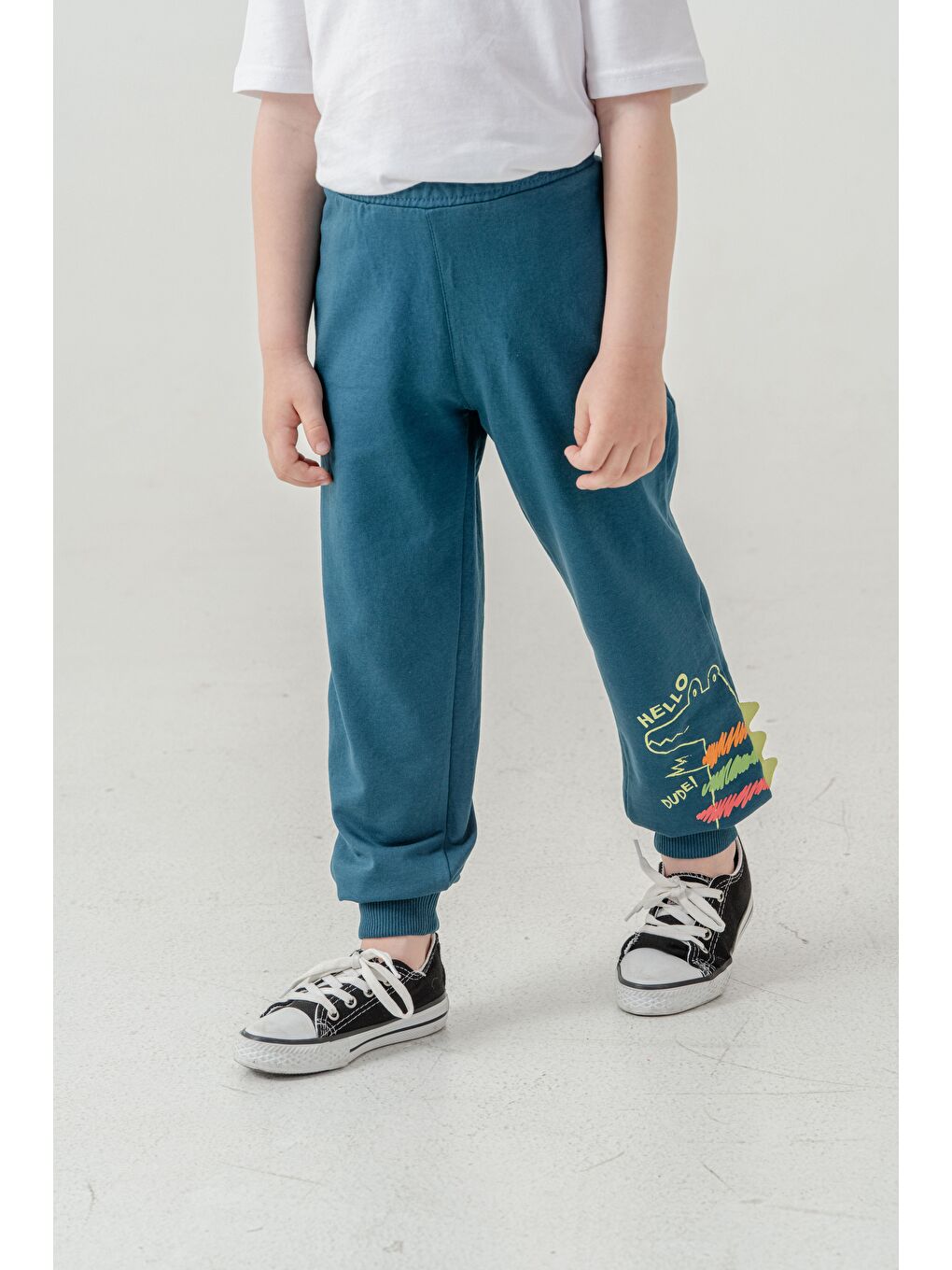 Yeşil Sol Alt Paça Baskılı Lazer Kesim Paça Ribalı Erkek Çocuk Eşofman Alt-3