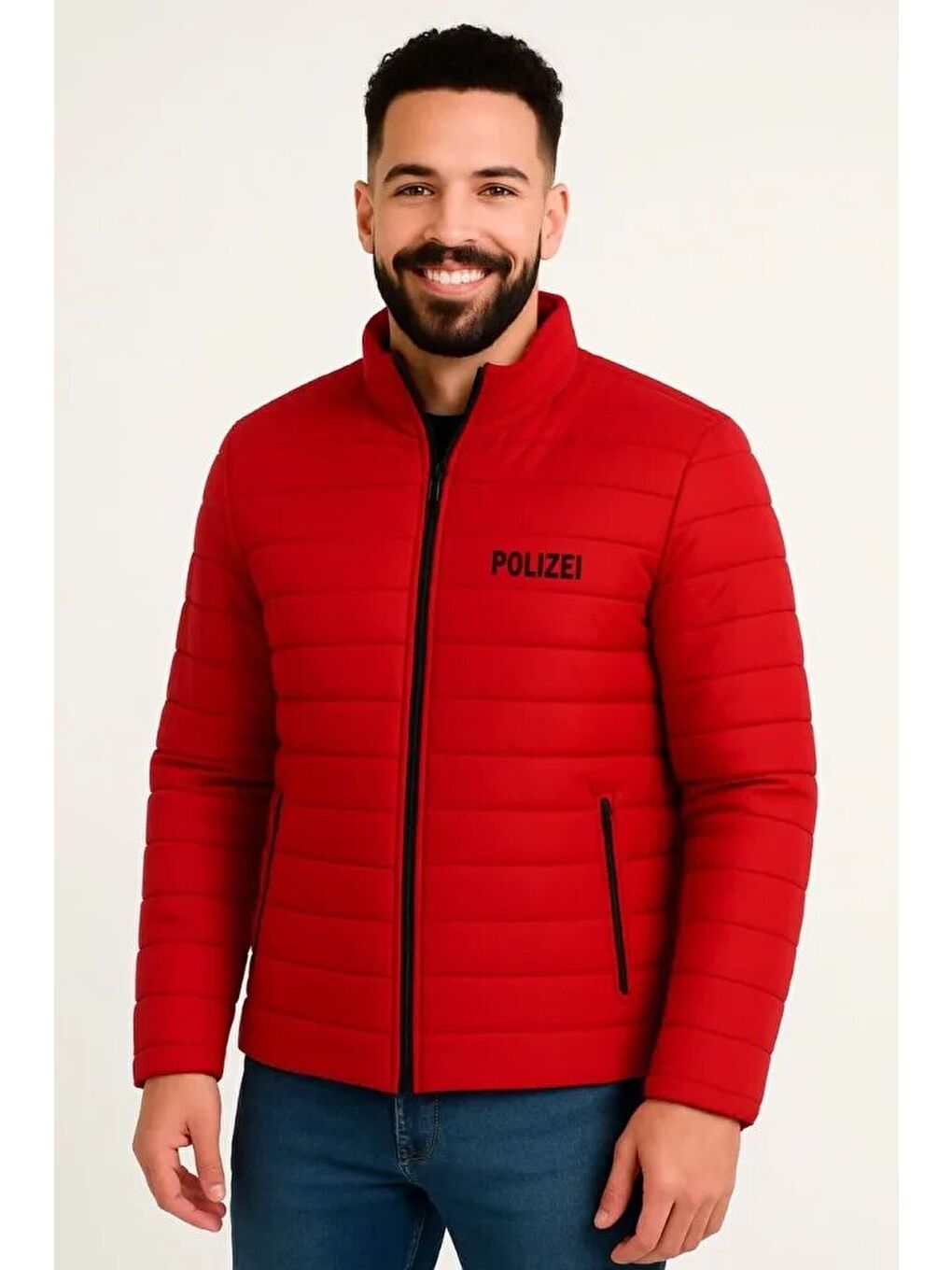 Kırmızı Erkek Mikro Su İtici Kapitone Baskılı Astarlı Fermuarlı Bomber Mont-2