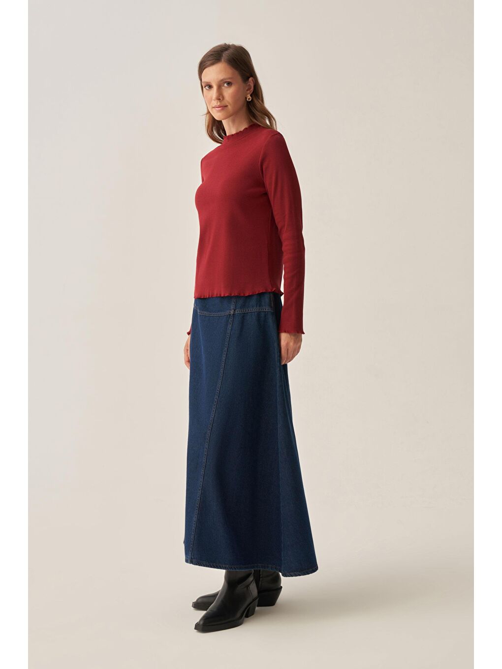 Bordo-Dik Yaka Uzun Kollu Body-1