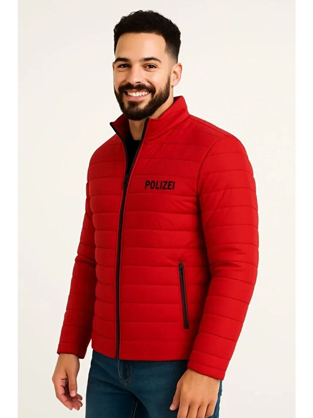 Kırmızı Erkek Mikro Su İtici Kapitone Baskılı Astarlı Fermuarlı Bomber Mont-3