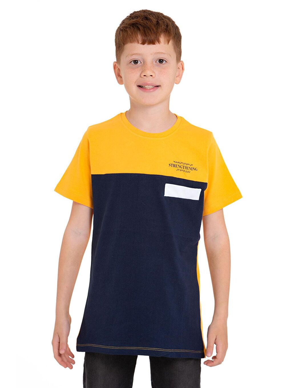 Sarı Kısa Kol Baskılı Hardal Renk Erkek Çocuk Tshirt