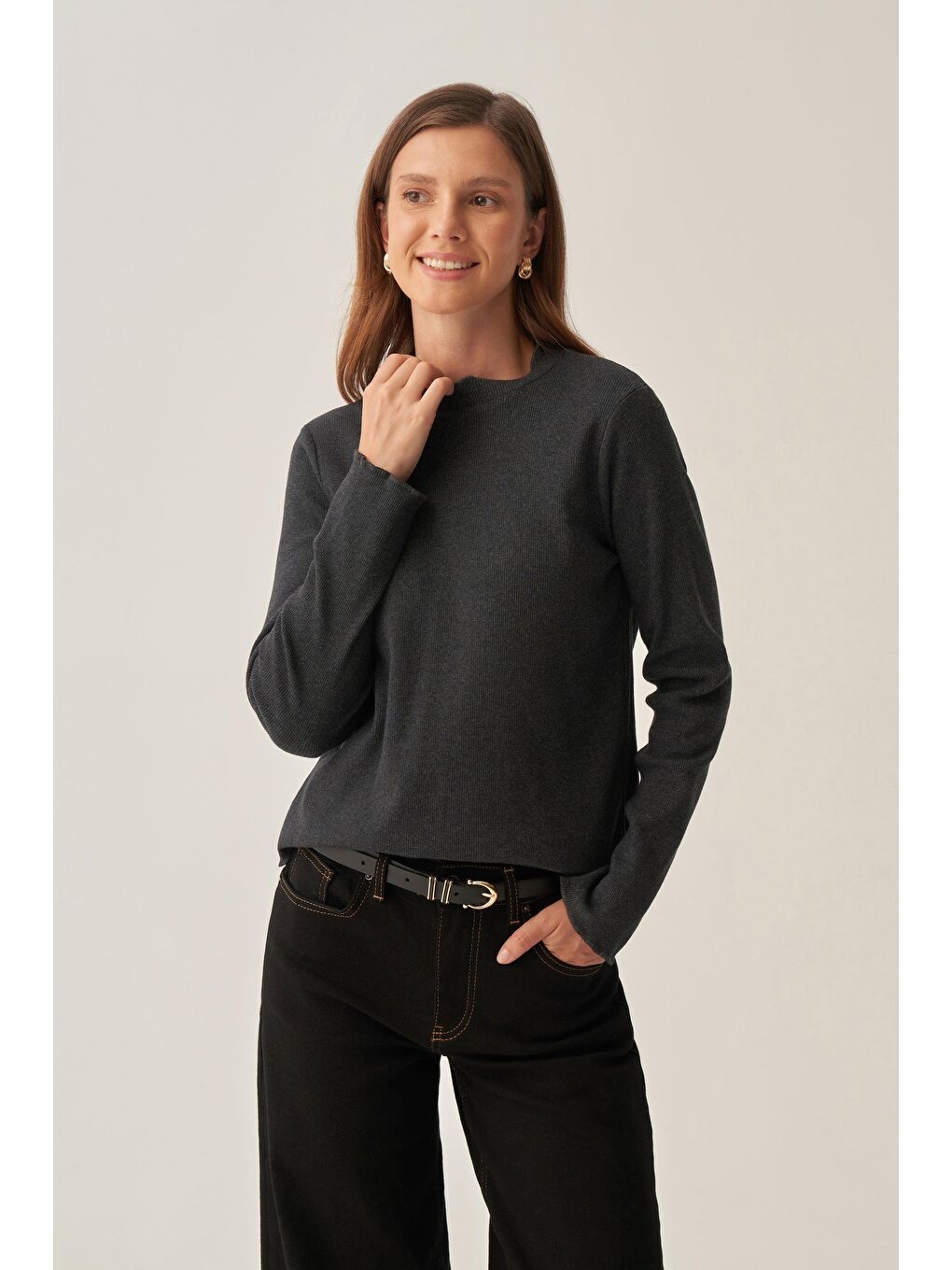 Antrasit-Dik Yaka Uzun Kollu Body