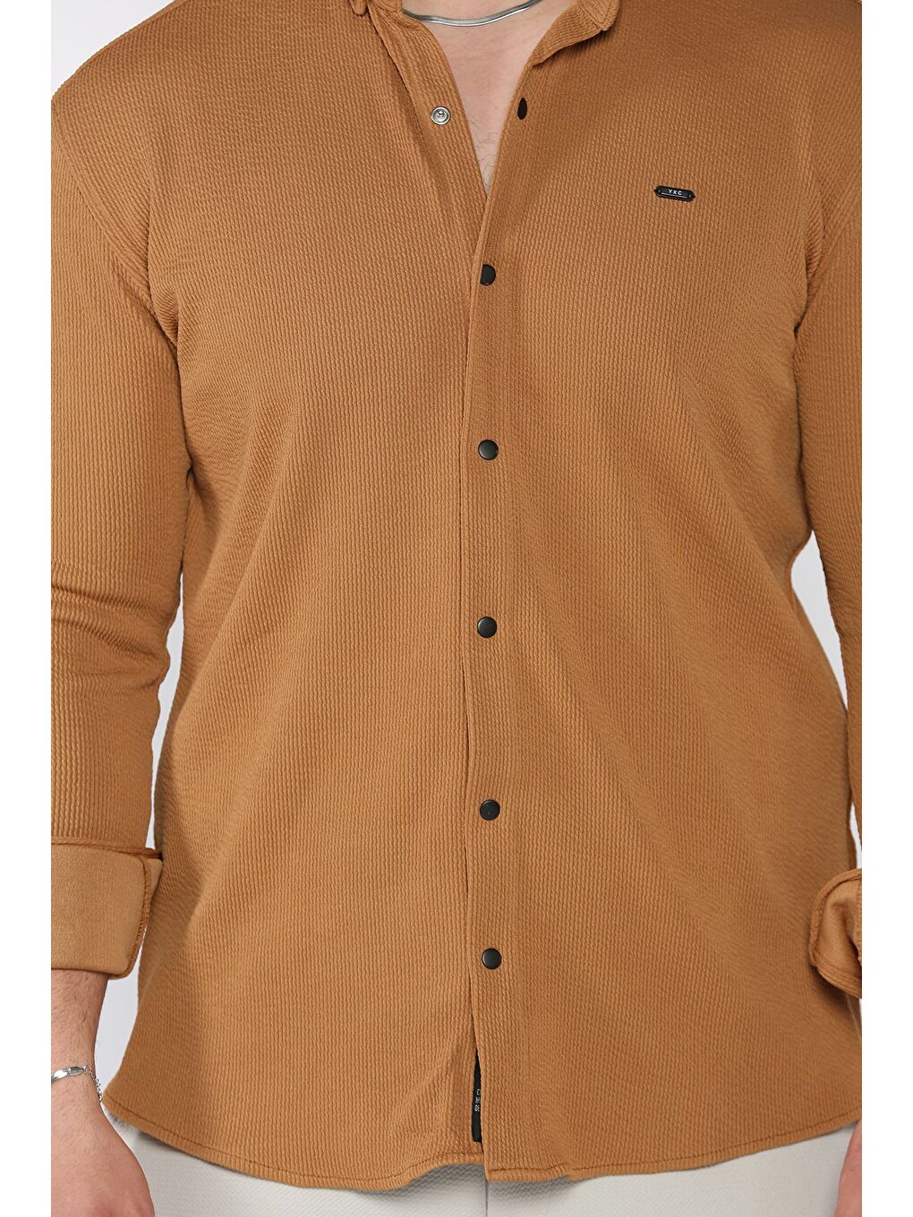 Kahverengi Erkek Uzun Kol Elastanlı Gömlek-3