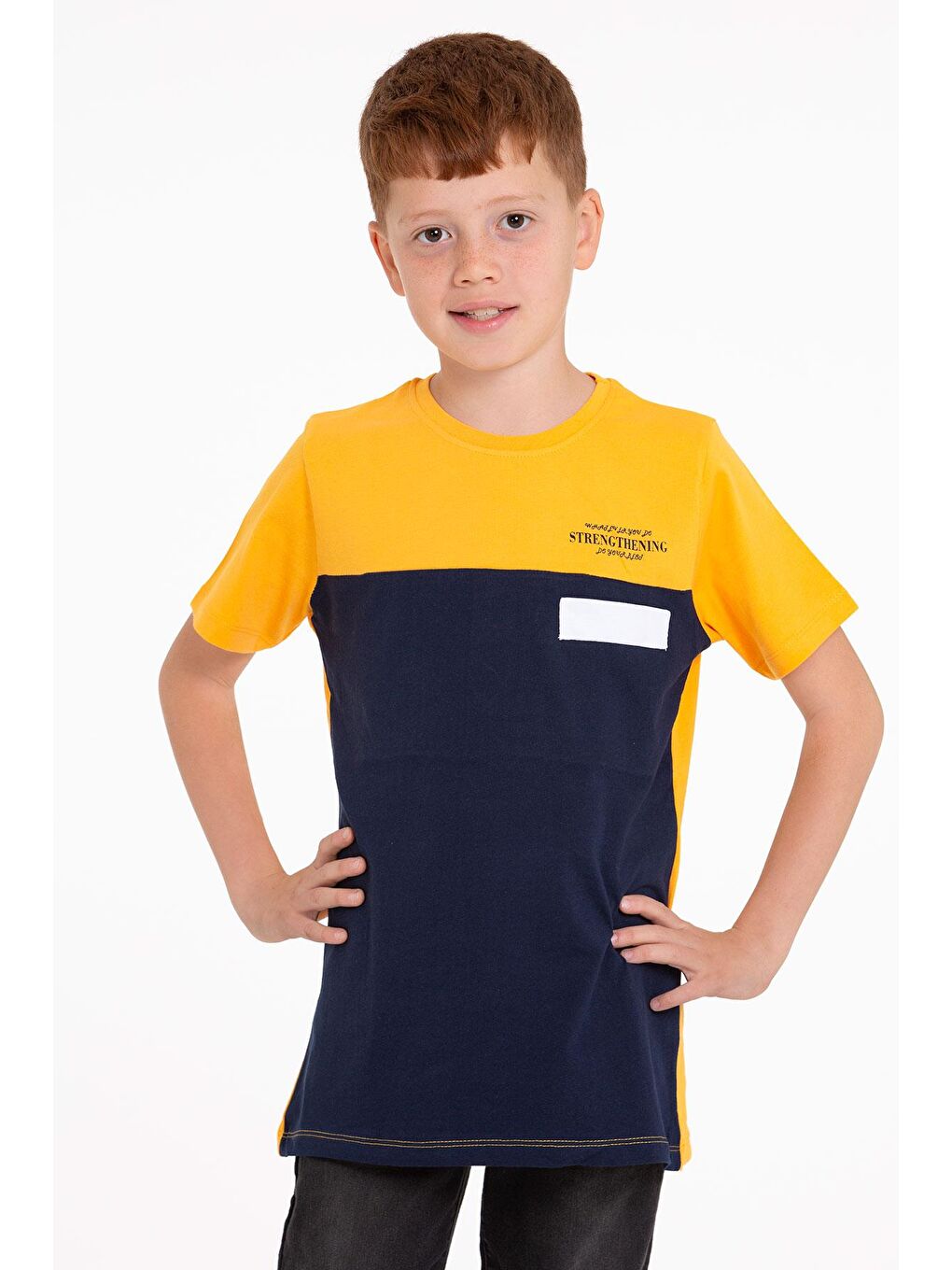 Sarı Kısa Kol Baskılı Hardal Renk Erkek Çocuk Tshirt-1