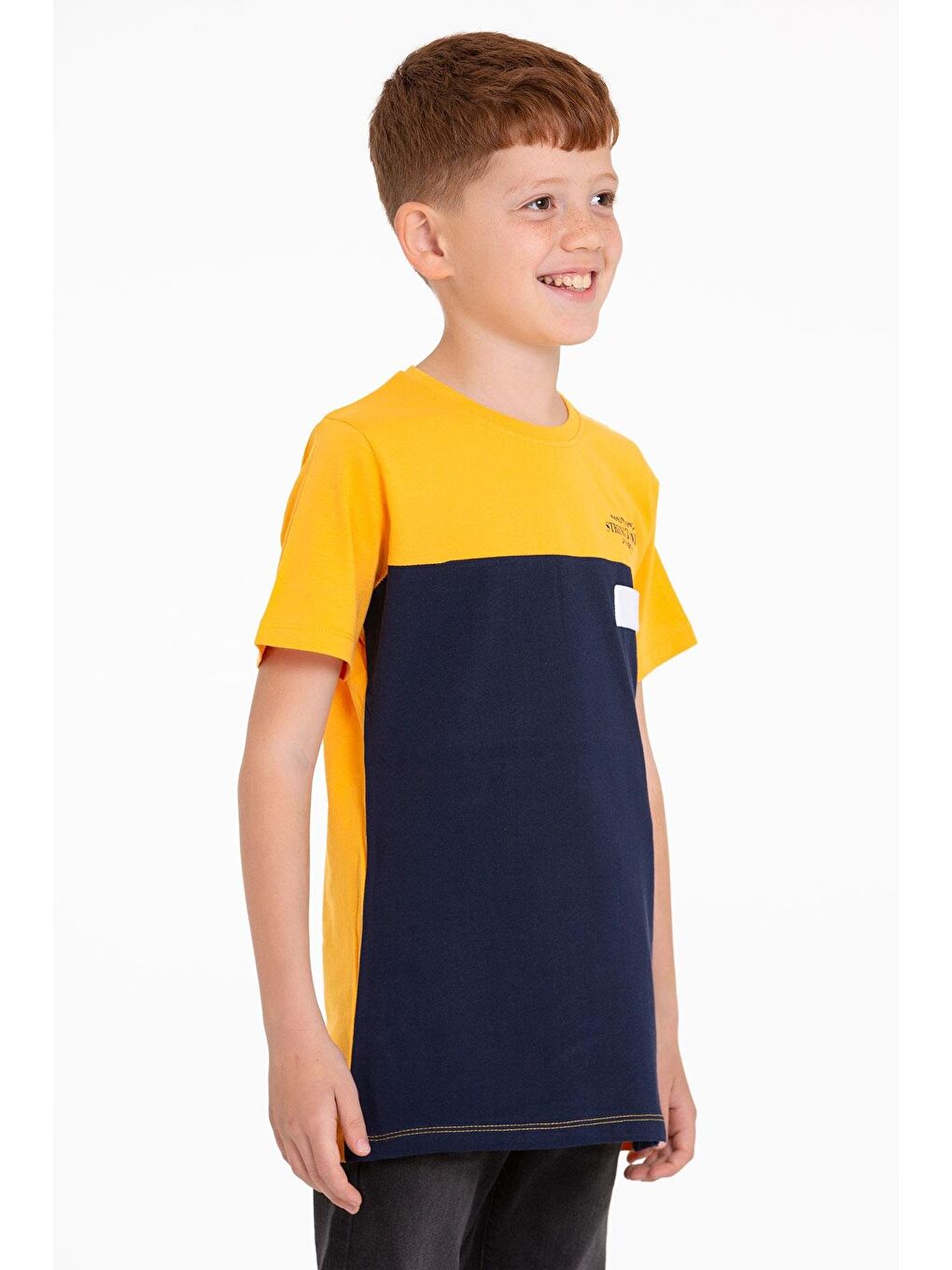 Sarı Kısa Kol Baskılı Hardal Renk Erkek Çocuk Tshirt-4