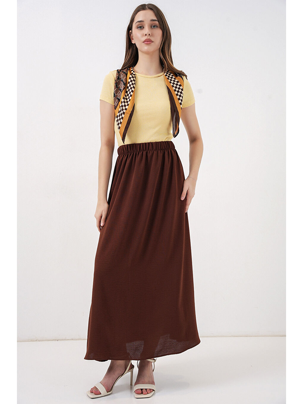 Kadın Uzun Ayrobin Etek 8050 - Kahverengi-2