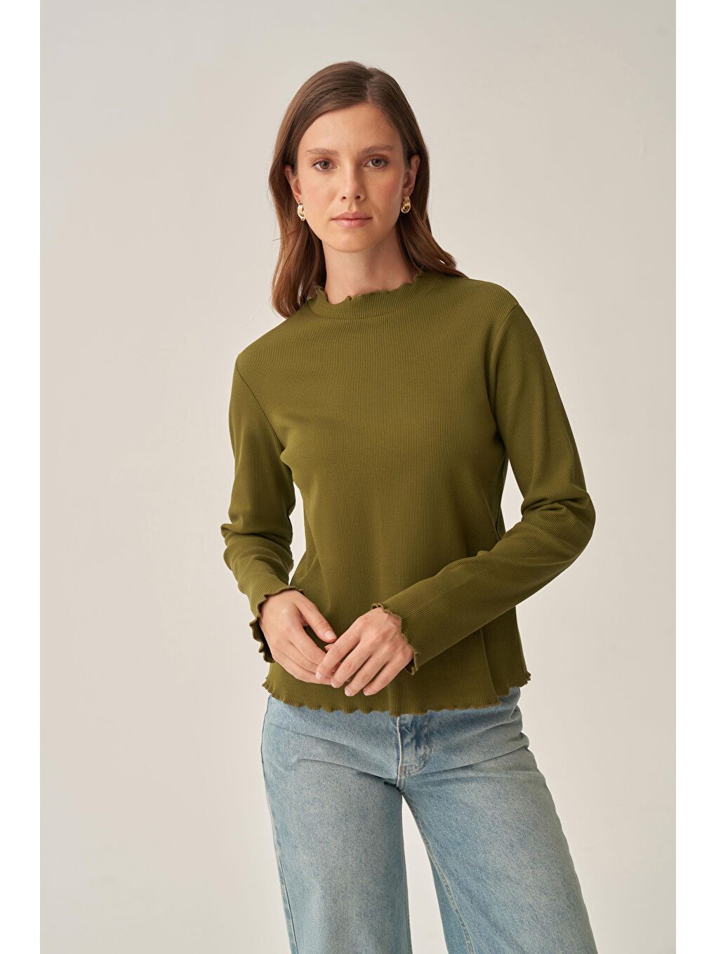 Haki-Dik Yaka Uzun Kollu Body-3