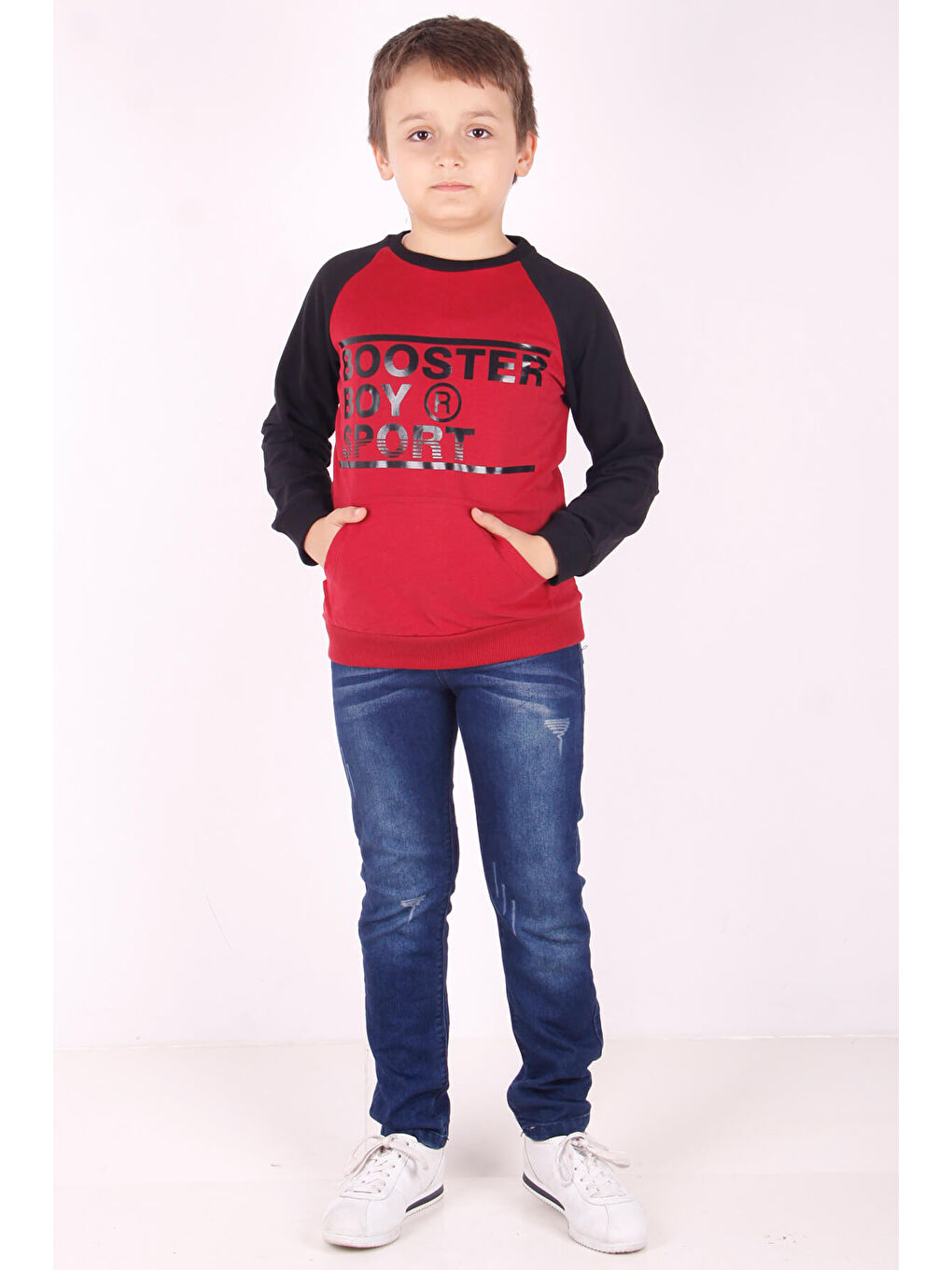 Bordo Erkek Çocuk Reglan Kol Detaylı Cepli Sweatshirt