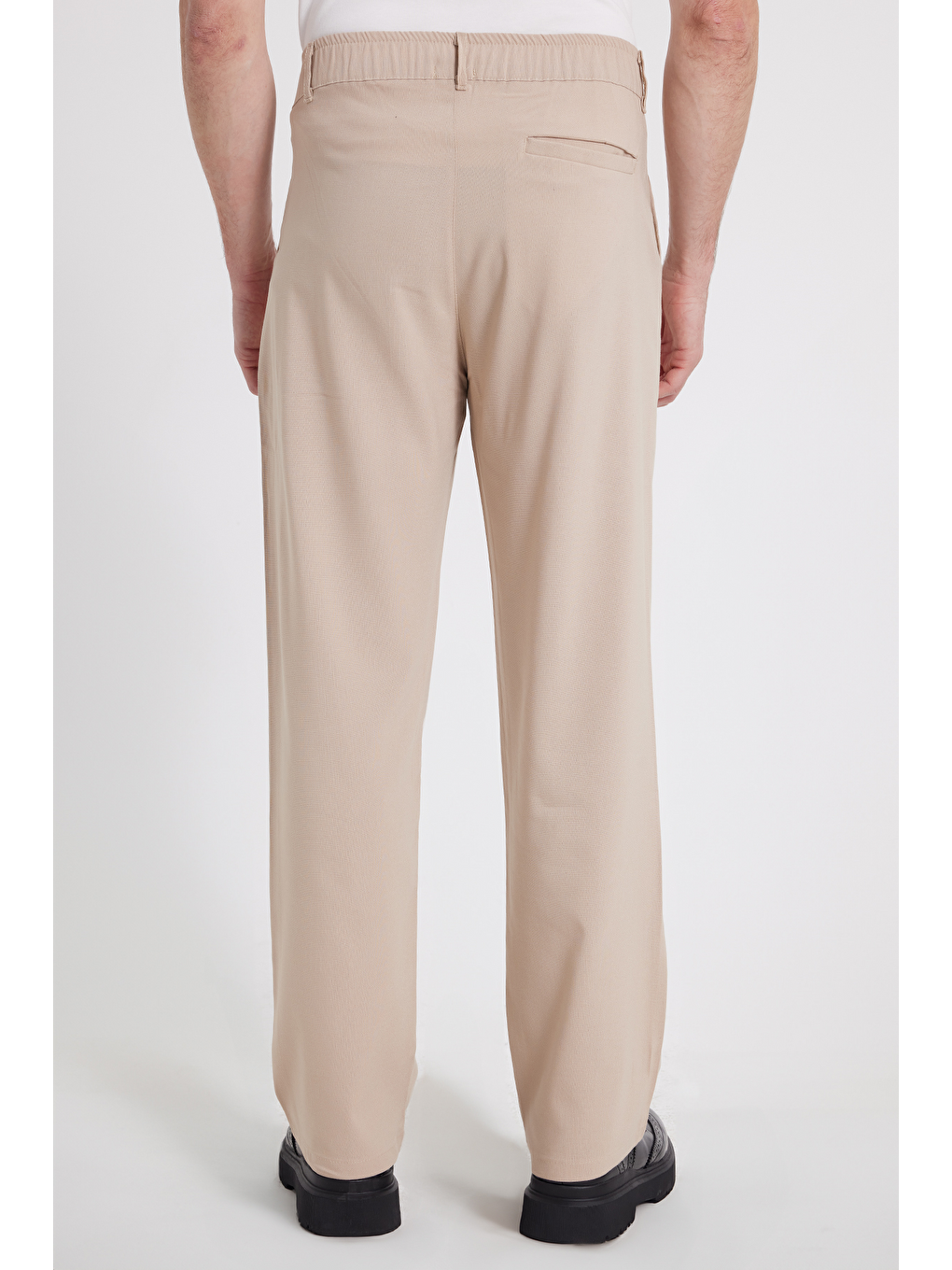 Bej Erkek Regular Fit Klasik Kesim Normal Bel Geniş Paça Taş Pantolon-5