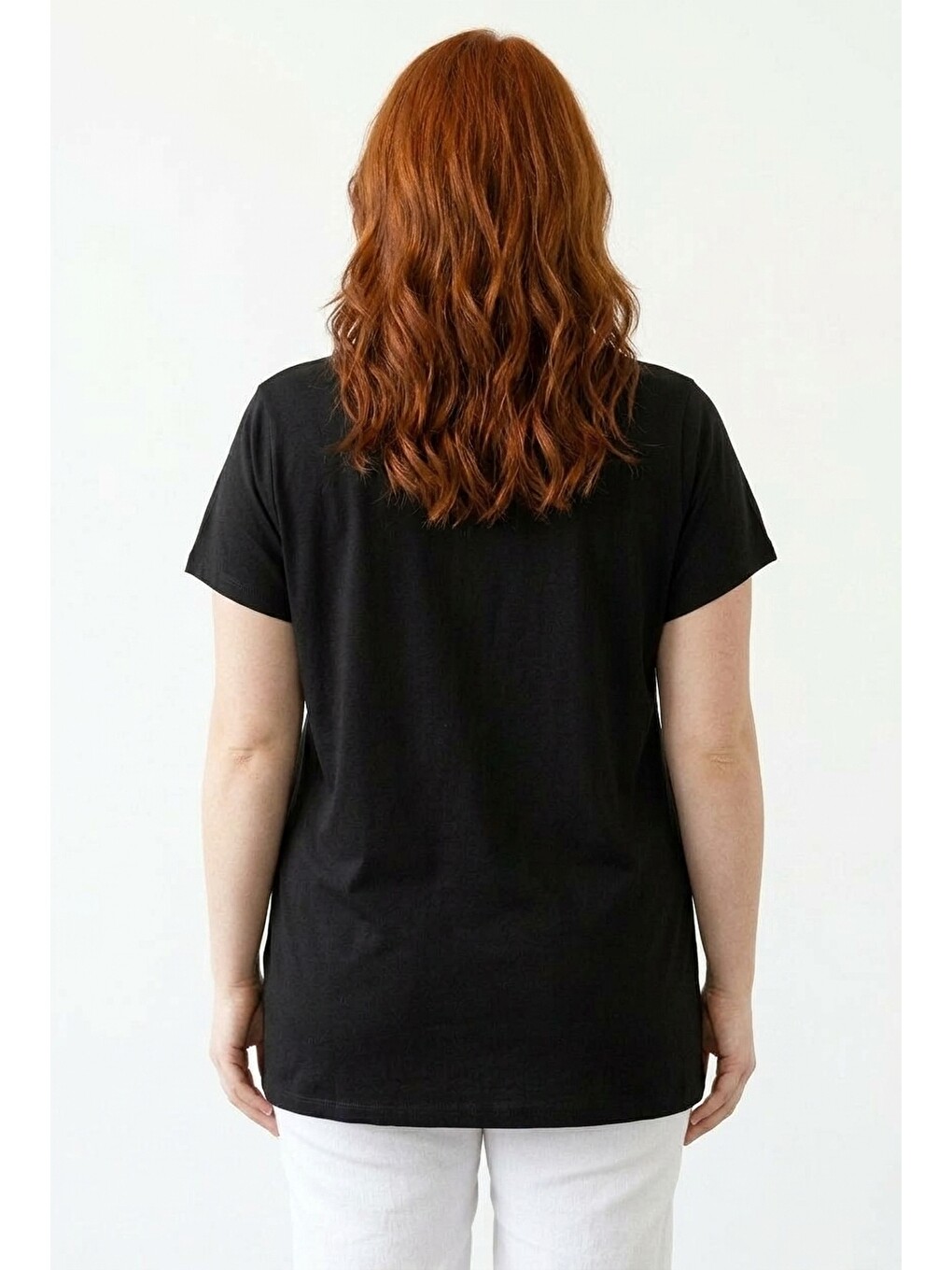 Siyah Önü Kesikli Baskılı T-shirt-4