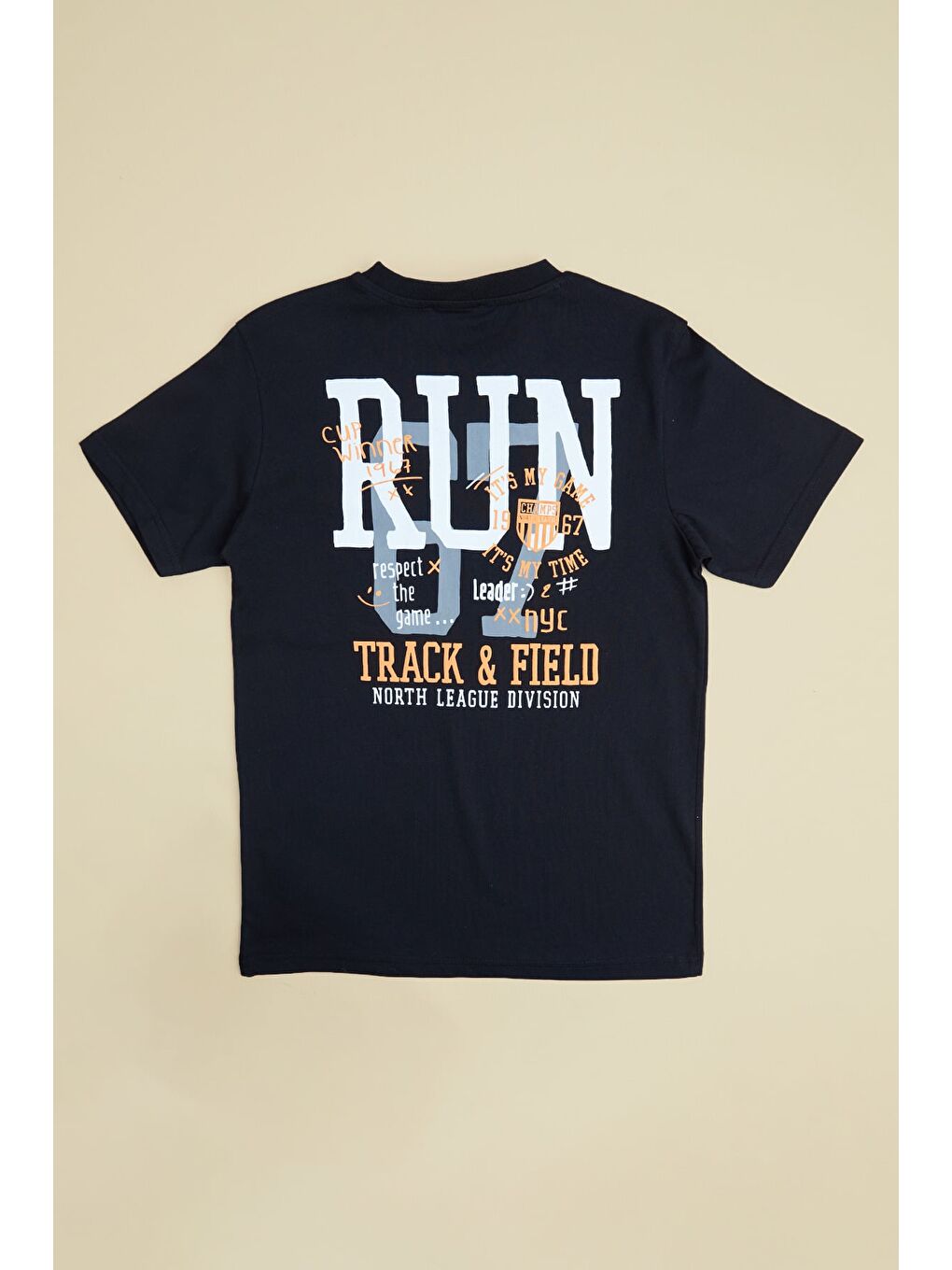 Siyah Run Baskılı Bisiklet Yaka Erkek Çocuk Tişört-1
