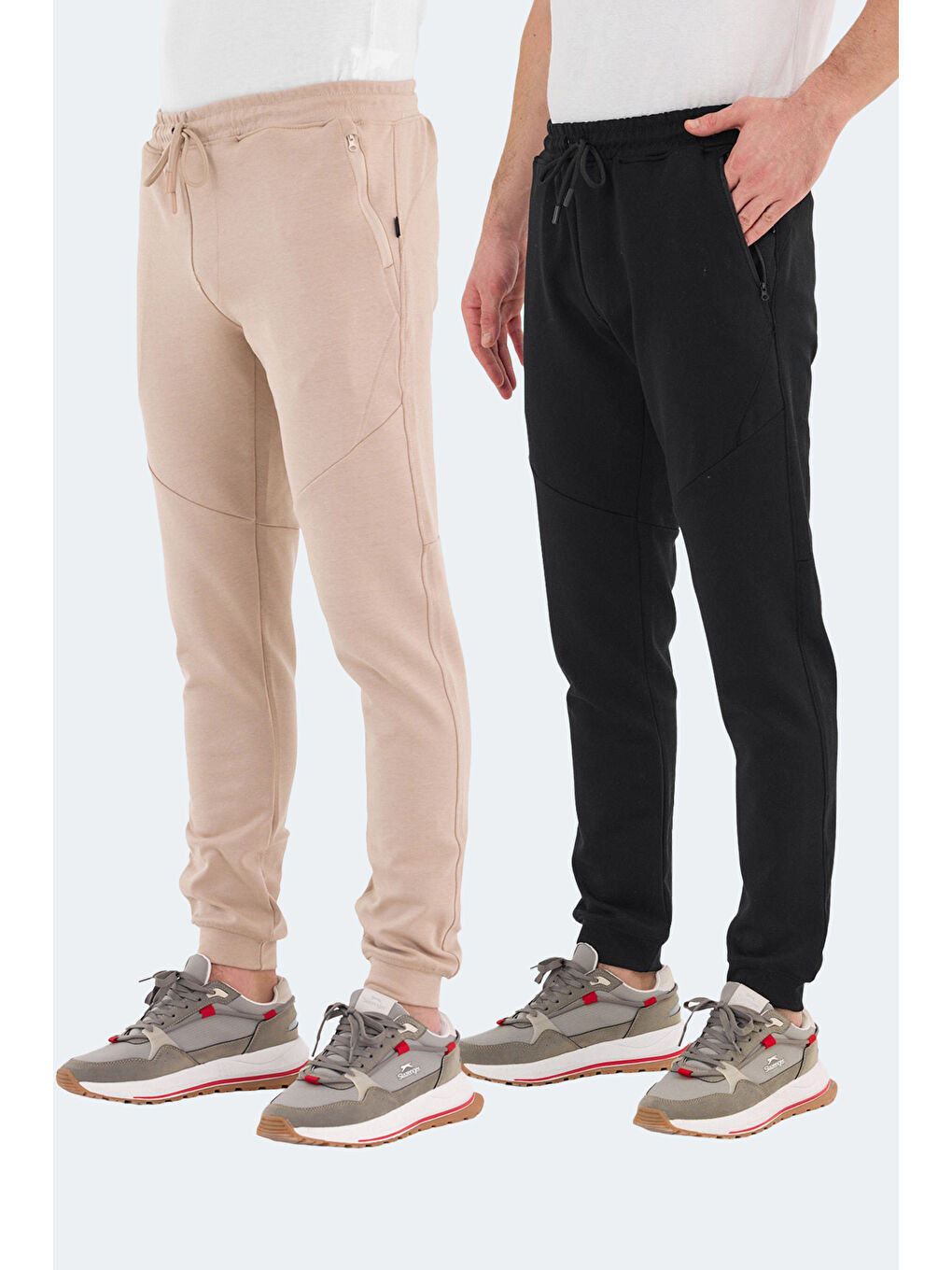 VENOM 2 Lİ SET Erkek Fermuar Cepli Dar Paça Siyah - Bej Pantolon