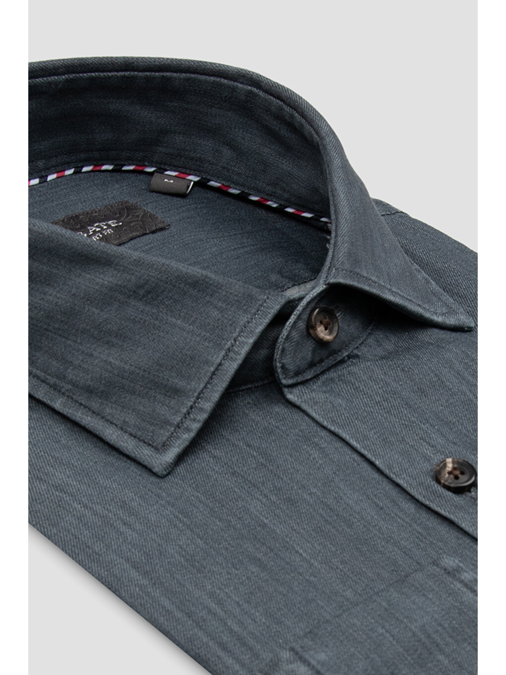 Santo Twill Pamuklu Comfort Fit Koyu Gri Düğmeli Yaka Erkek Düz Gömlek-1