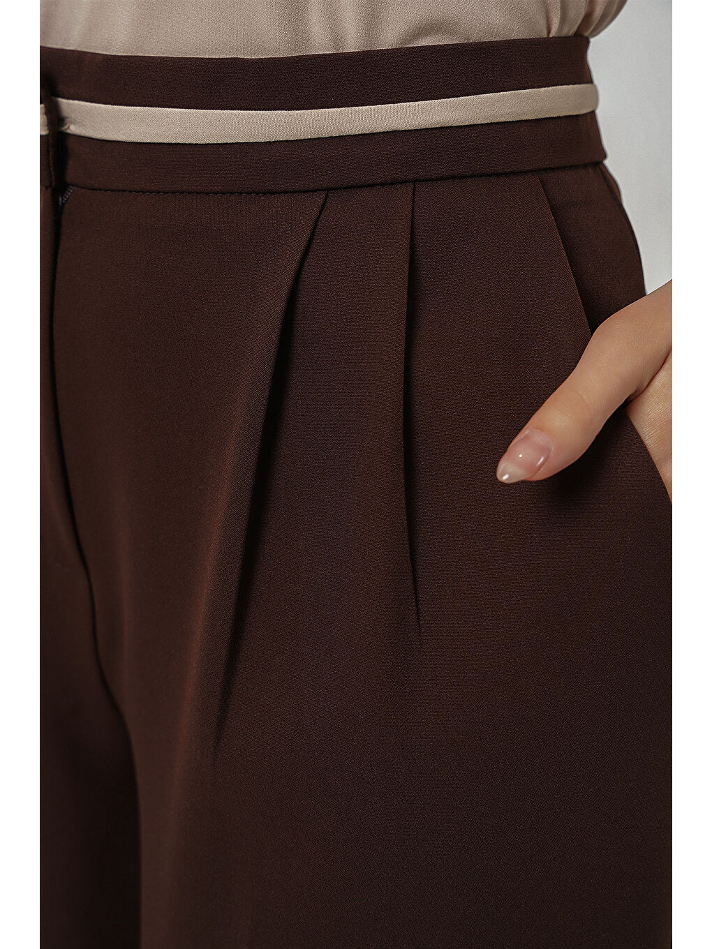 Kadın Geniş Paça Kumaş Pantolon 30088 - Kahverengi-5