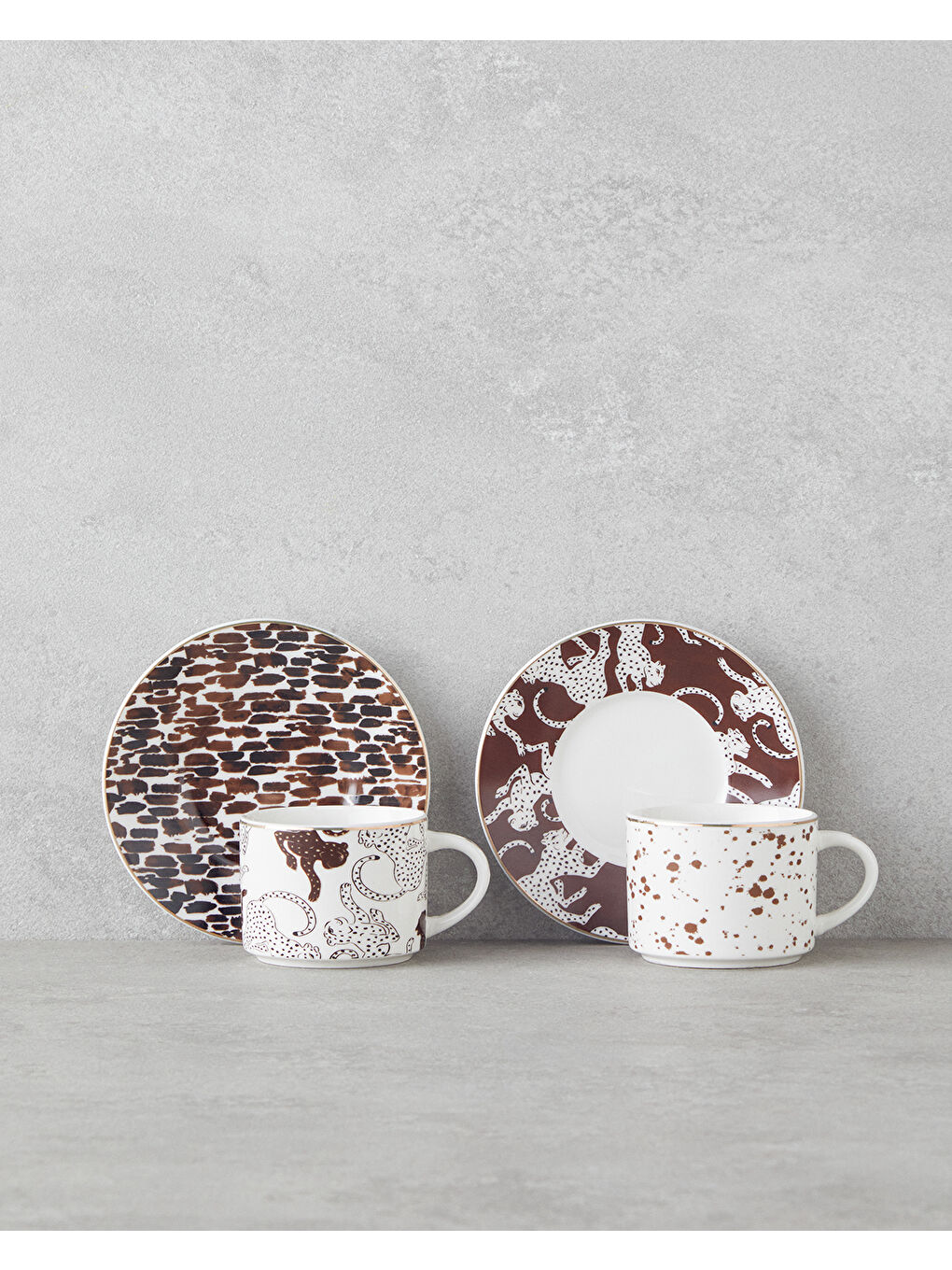 Feline New Bone China 4 Parça 2 Kişilik Kahve Fincan Takımı 100 ml Kahverengi-1