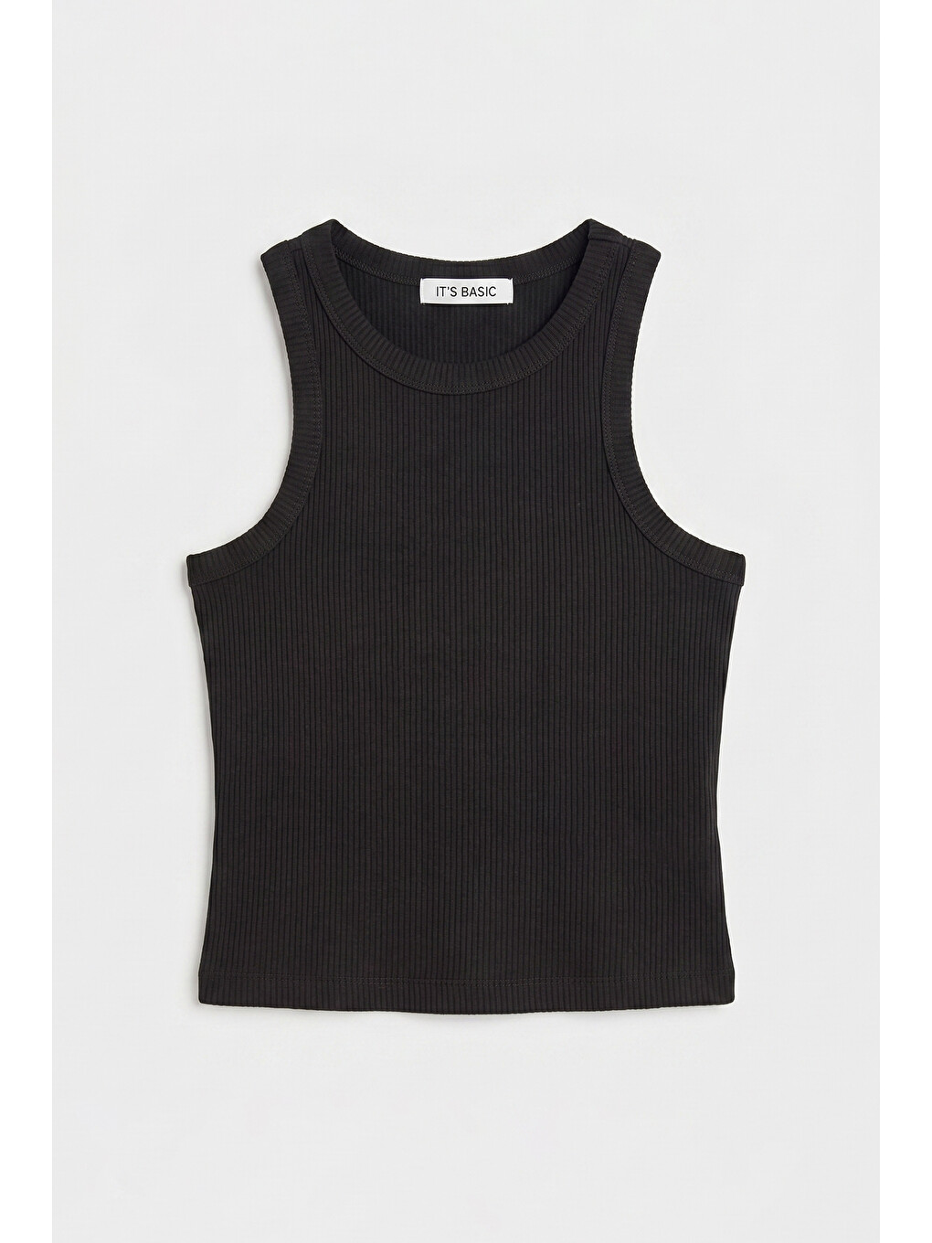 Kadın Siyah s6-1 Sıfır Kol Esnek Kumaş Crop Top-2