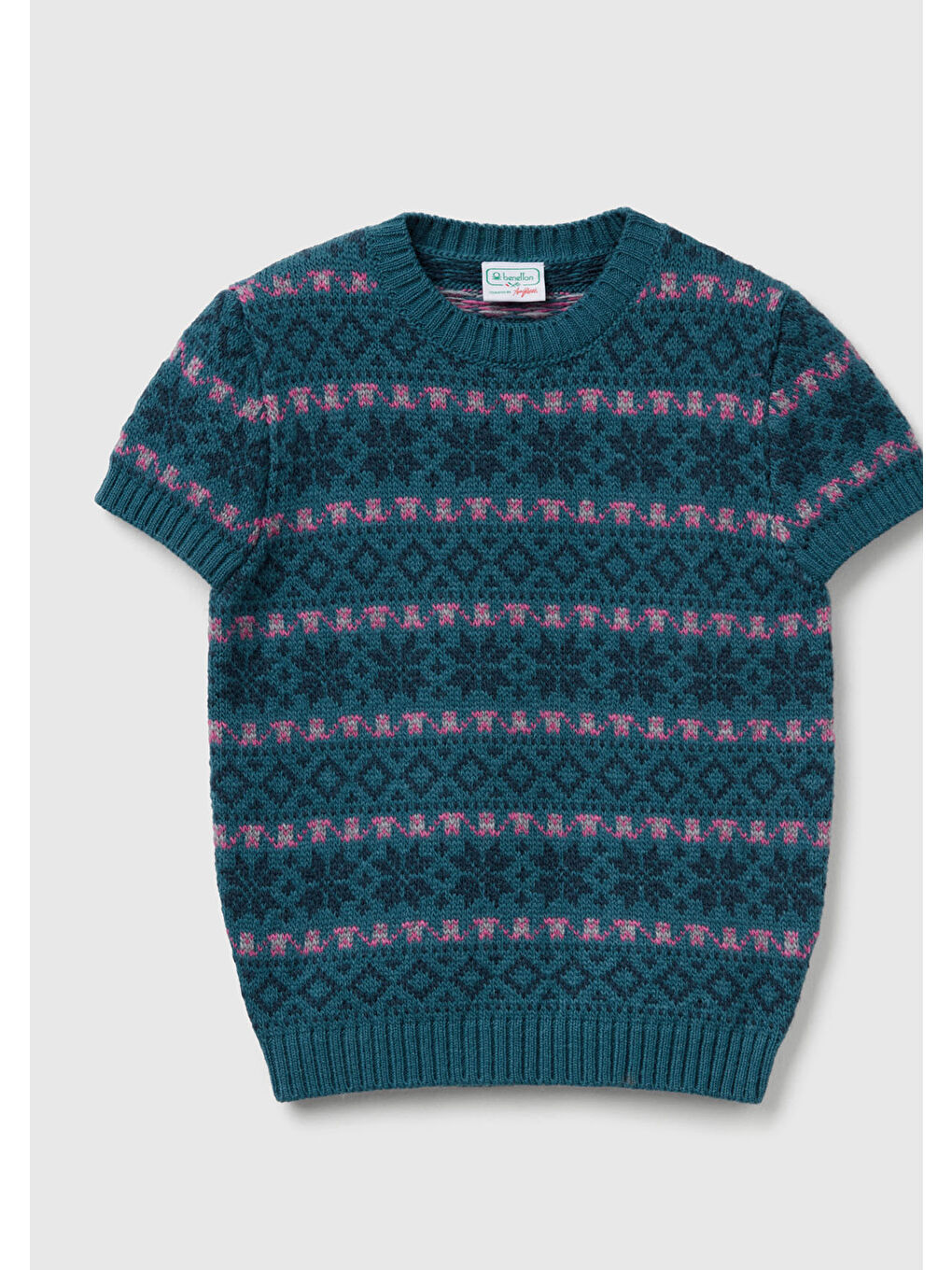 Kadın Yeşil  Yün Alpaka Karışımlı Jakarlı Kısa Kollu Stranger Things Kazak-1