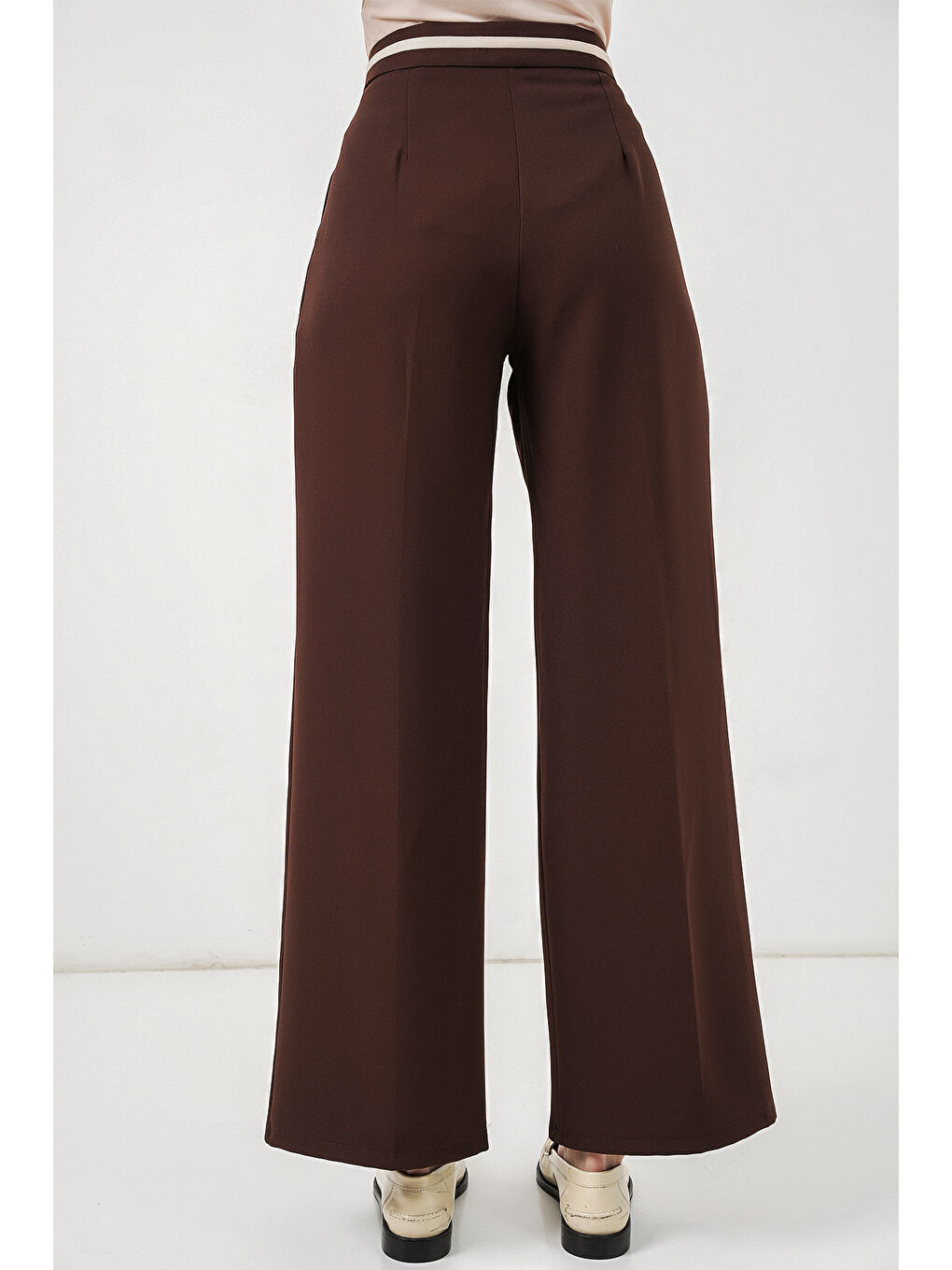 Kadın Geniş Paça Kumaş Pantolon 30088 - Kahverengi-6