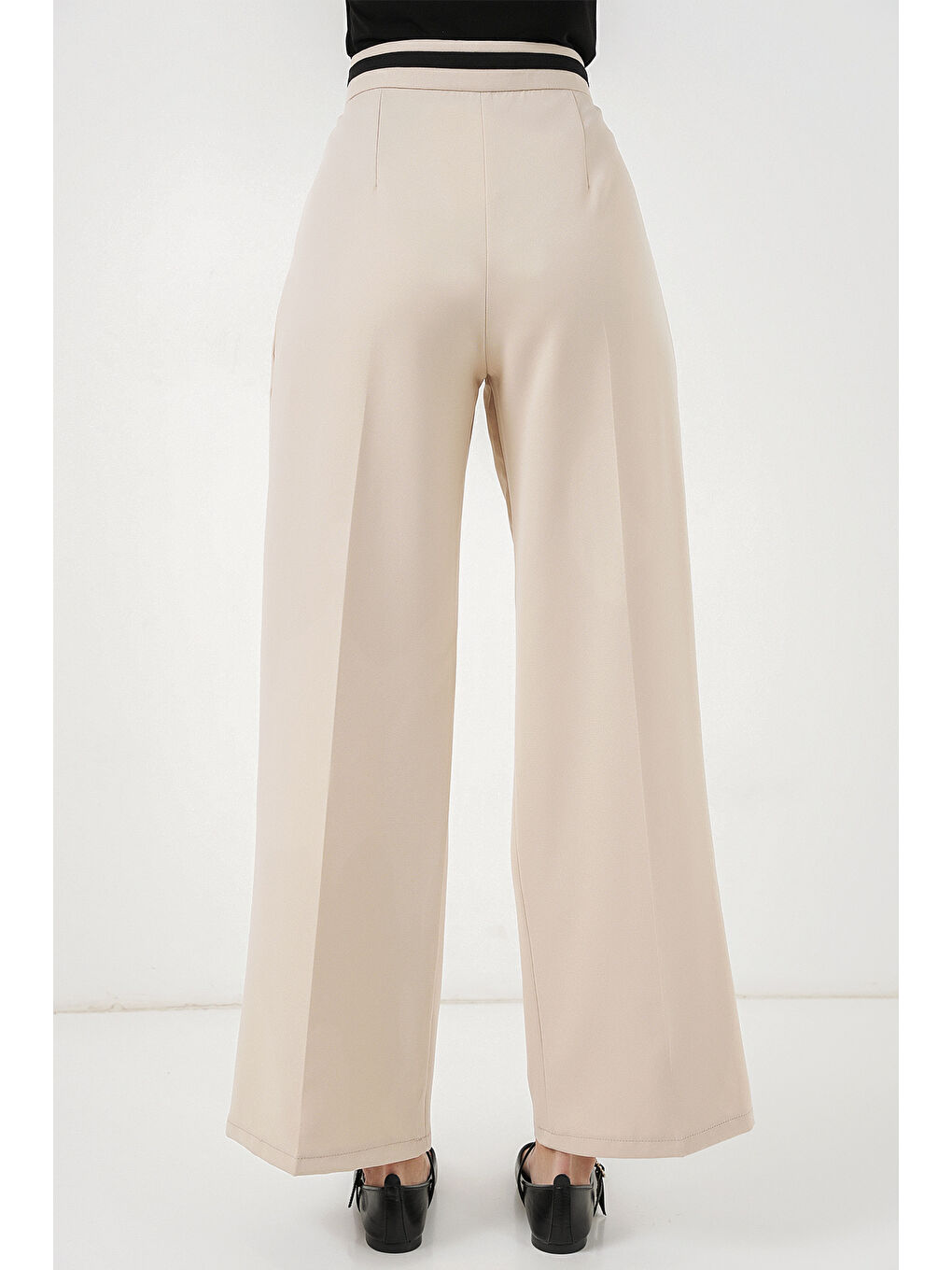 Ekru Kadın Geniş Paça Kumaş Pantolon 30088 - Krem-6