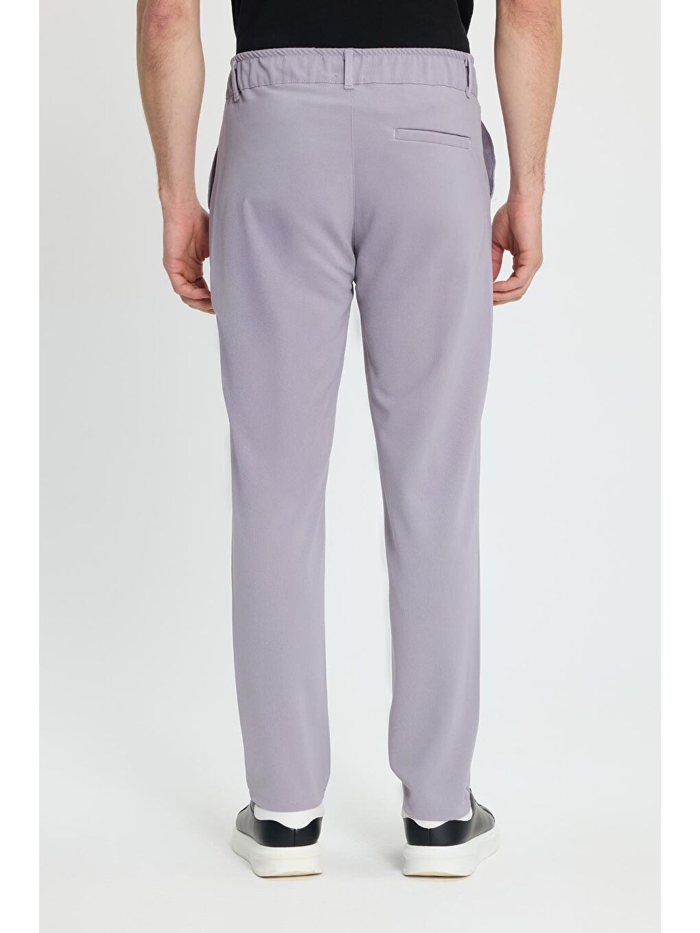 Erkek Slim Fit Dar Kesim Beli Lastikli Bağcık Detaylı Gri Pantolon-7