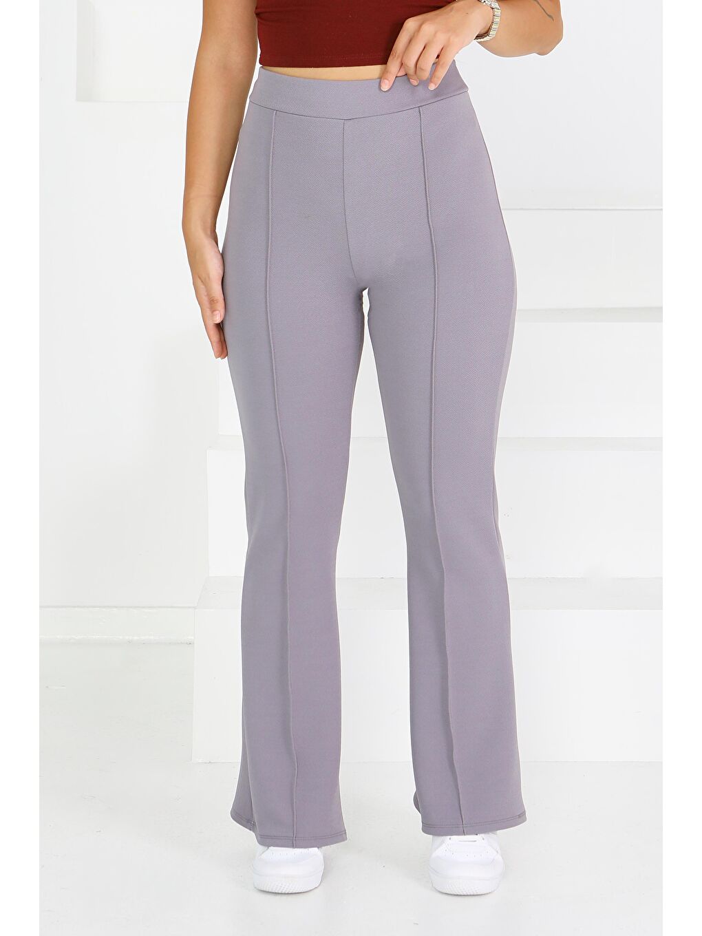 Çımalı İspanyol Paça Krep Pantolon Gri - 27623-1