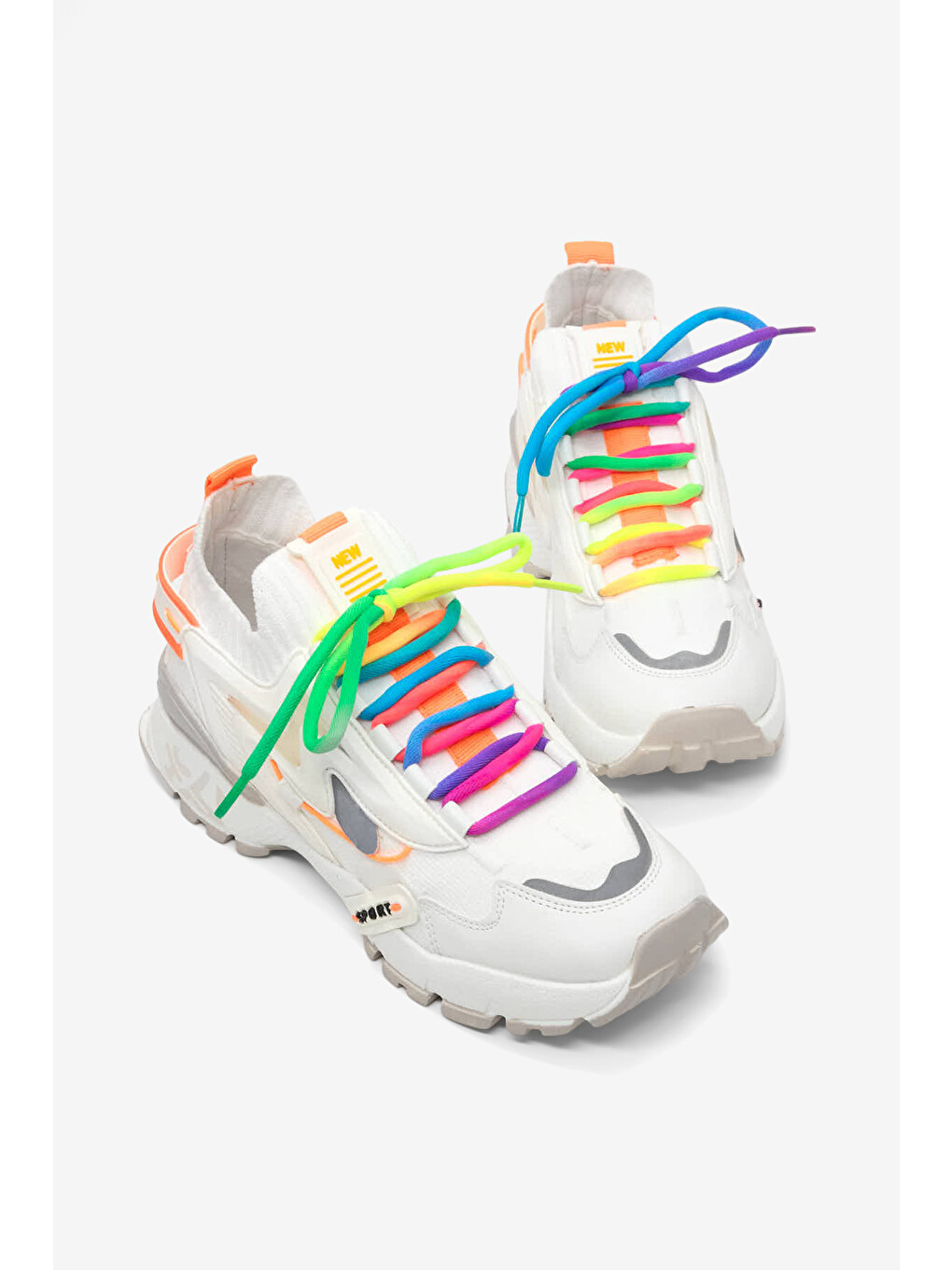 Kadın Beyaz Rahat Kalıp Renkli Lastik Boğazlı Bağcıklı Sneaker-2