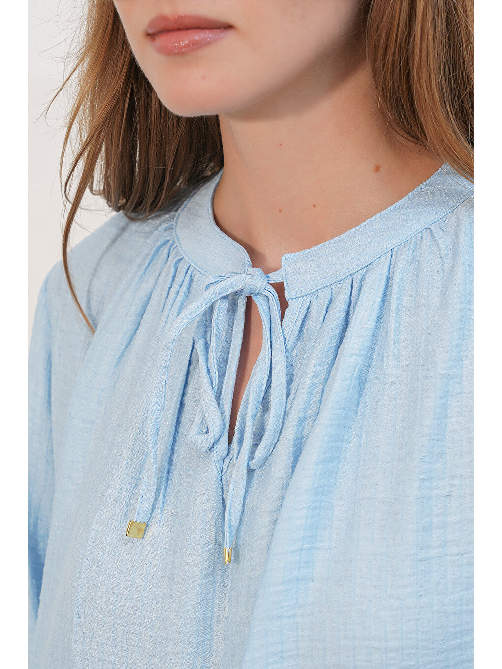 Kadın Nakışlı Oversize Bluz 1000 - Mavi-4