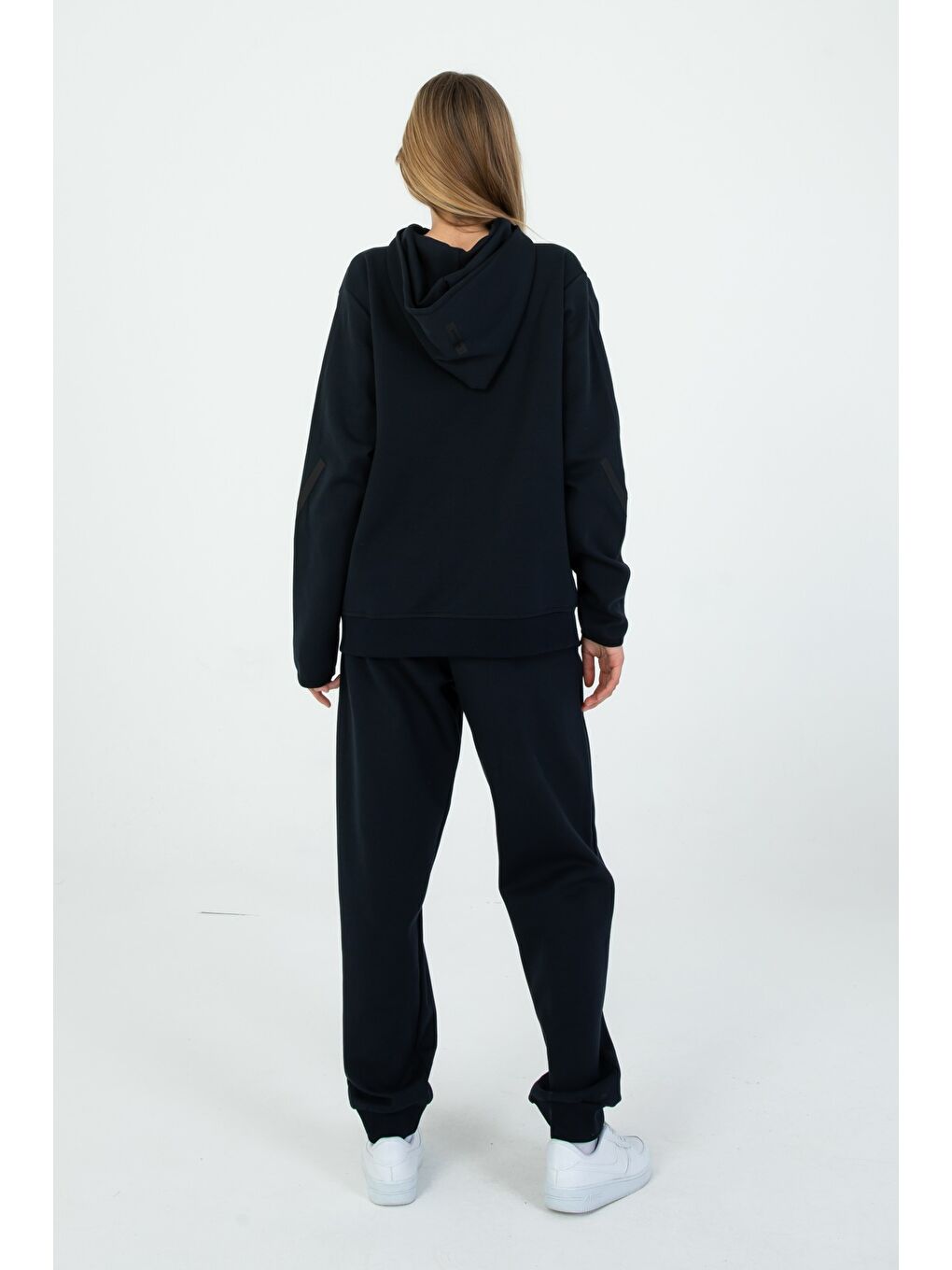 Lacivert Fermuarlı Çift Cep Detaylı Kapüşonlu Eşofman Takım-3
